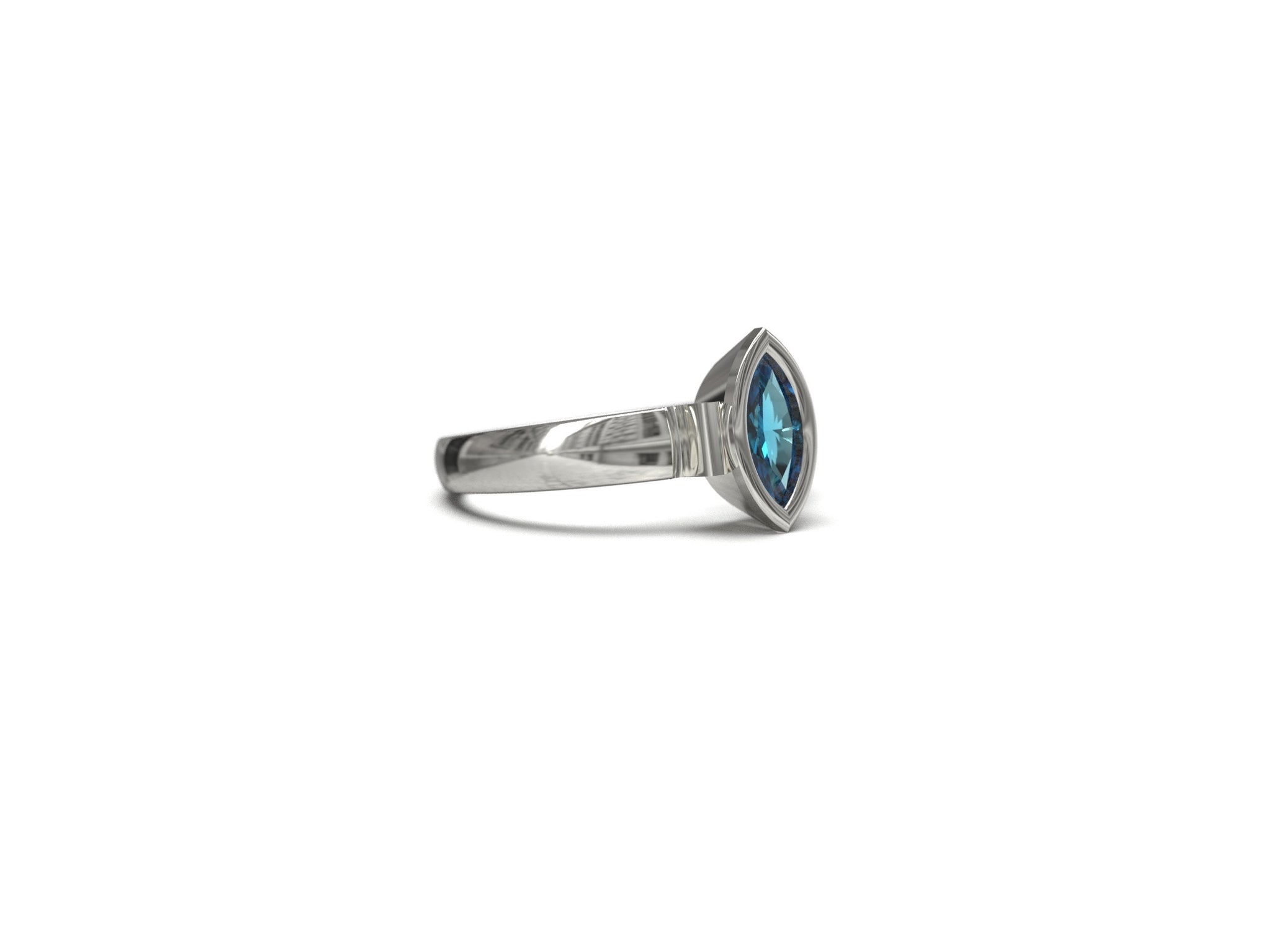 Silver Swiss Blue Topaz Promise Ring 5x10 mm Marquees 0.9 Ct Swiss Topaz Anniversary Band Swiss Blue Topaz Engagement Band