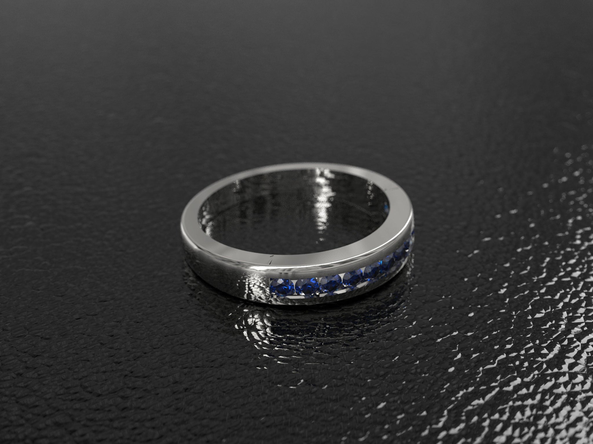 Natural Blue Sapphire Band Sterling Silver Blue Sapphire Band 2 mm Round Blue Sapphire Half Eternity Band September Birthstone Ring