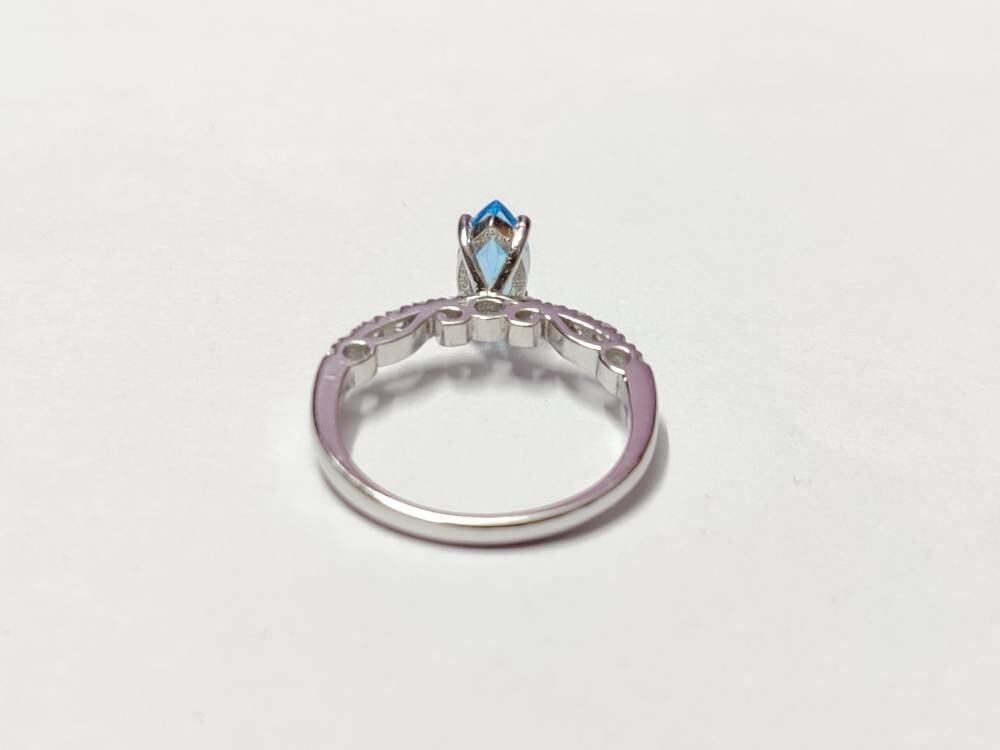 Swiss Blue Topaz Promise Ring 5x10 mm Marquees 0.9 Ct Swiss Topaz Anniversary Band Swiss Blue Topaz Engagement Band