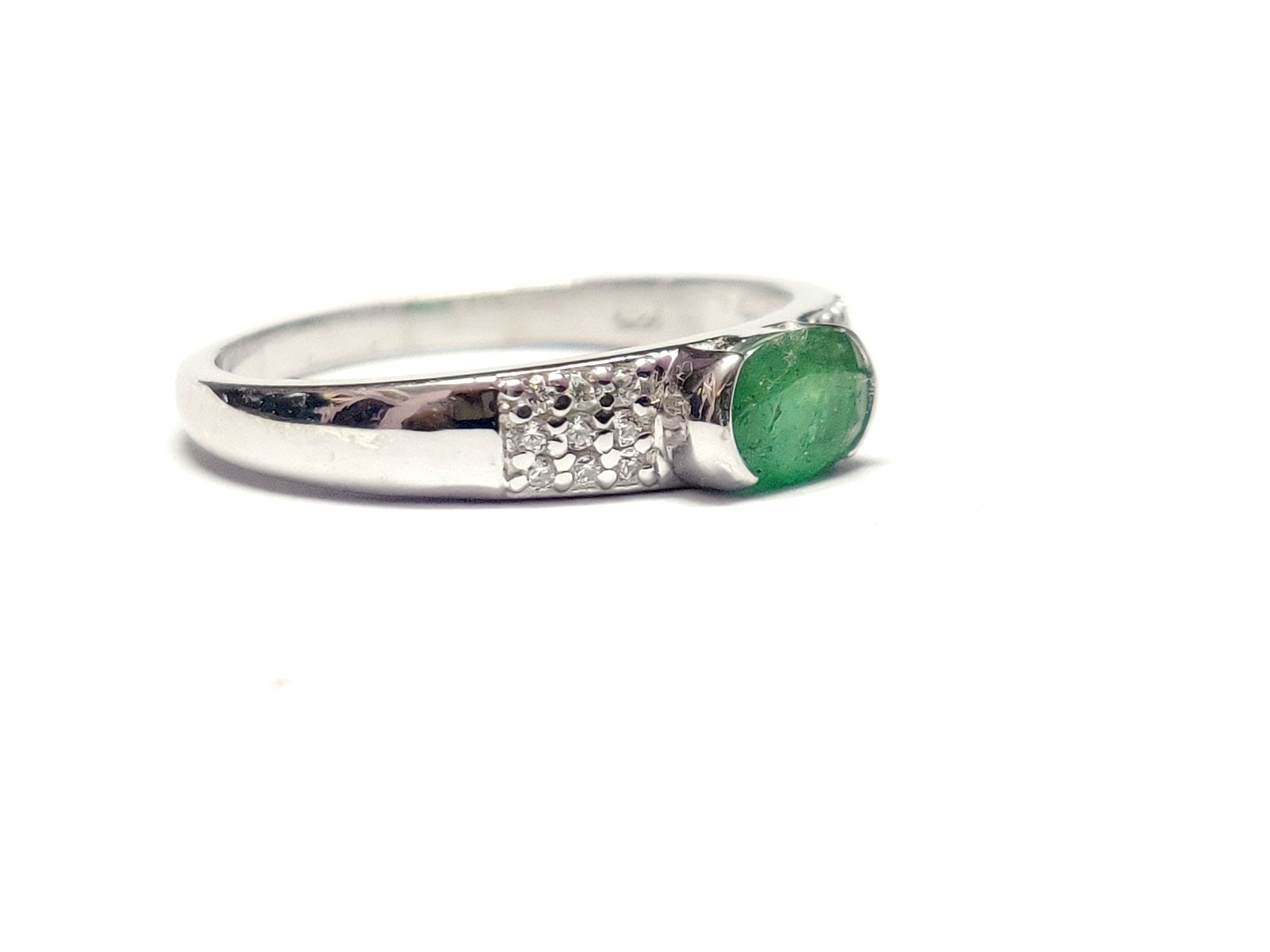 Silver Emerald Wedding Band Natural Emerald Ring 5x7 mm Oval 1 Ct Emerald Wedding Band Vintage Emerald Ring May Birthstone Ring Gift For Her