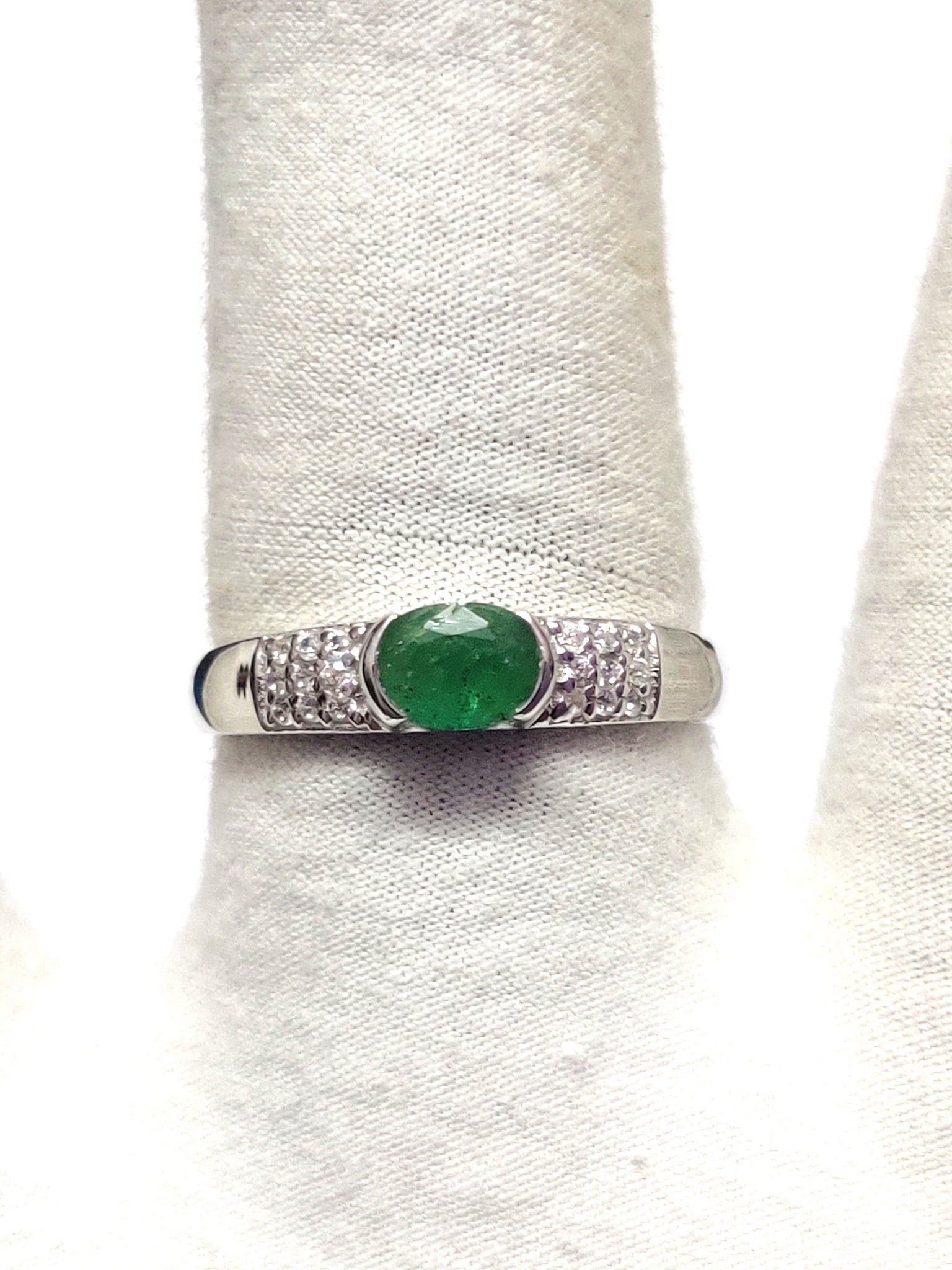 Silver Emerald Wedding Band Natural Emerald Ring 5x7 mm Oval 1 Ct Emerald Wedding Band Vintage Emerald Ring May Birthstone Ring Gift For Her