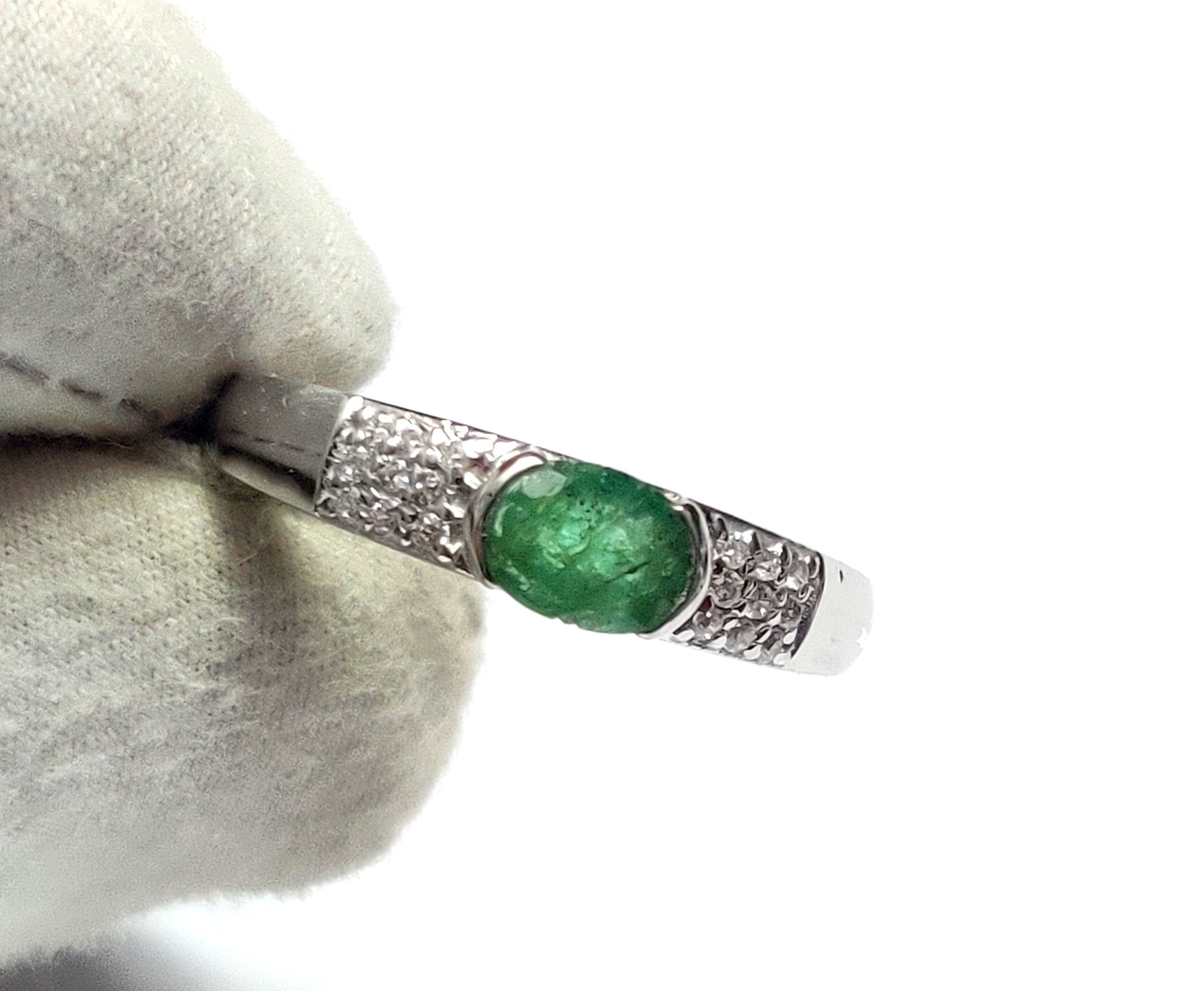 Silver Emerald Wedding Band Natural Emerald Ring 5x7 mm Oval 1 Ct Emerald Wedding Band Vintage Emerald Ring May Birthstone Ring Gift For Her