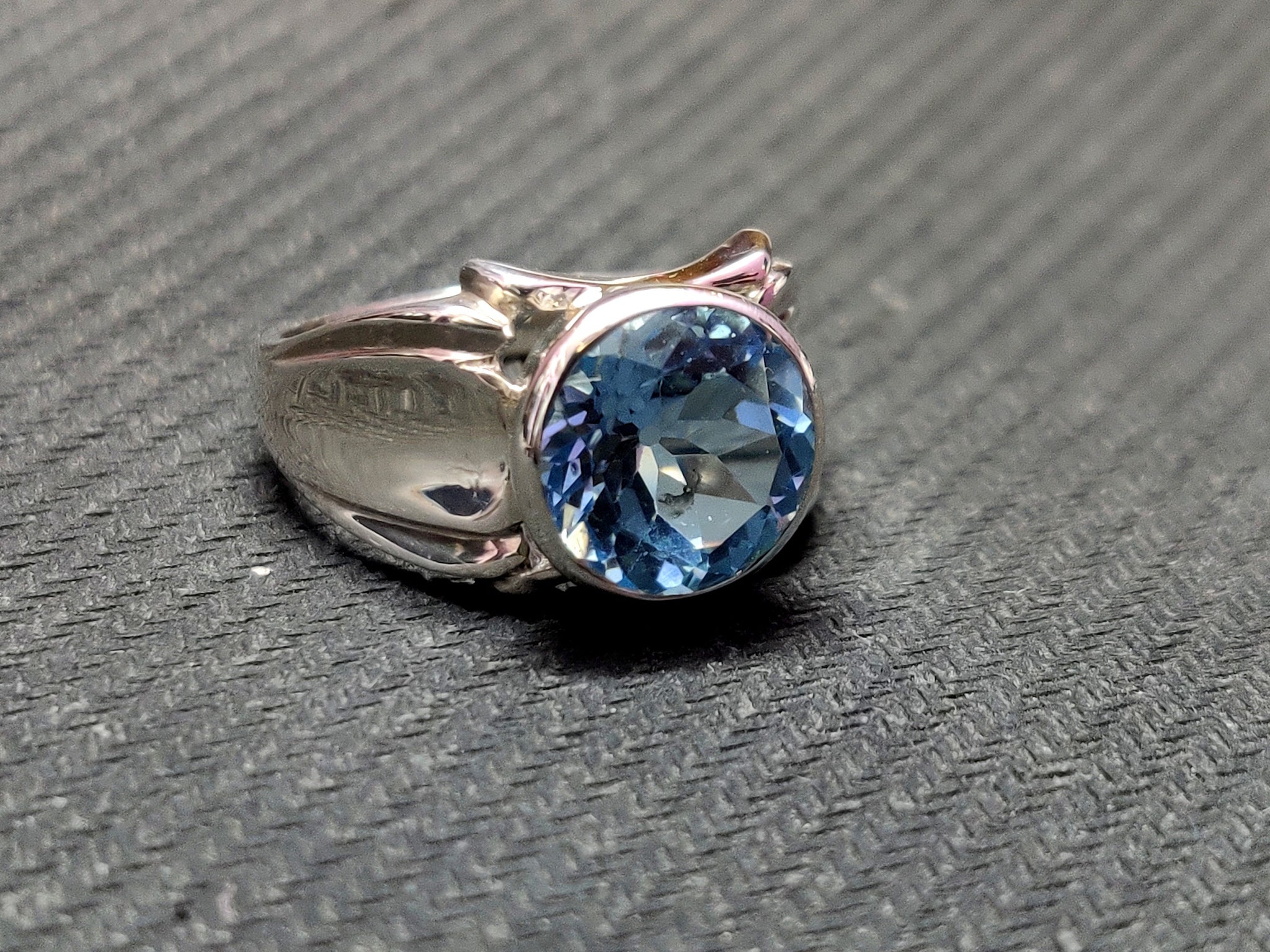 Blue Topaz Statement Ring 6 Ct Blue Topaz Men Ring 10 mm Round Blue Topaz Band For Men 925 Silver Handmade Blue Topaz Men Ring Gift For Him