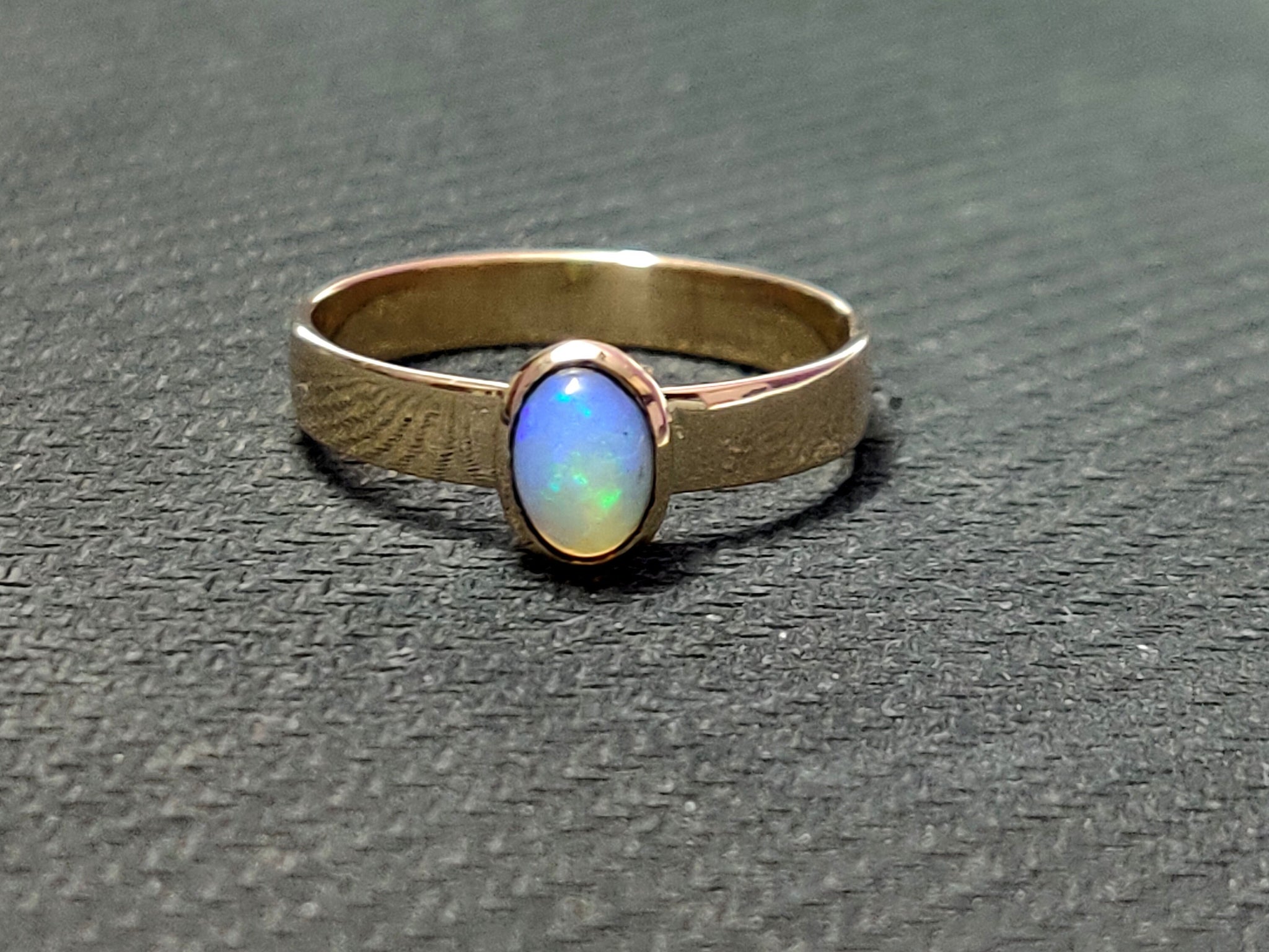 Gold Opal Band 14K Gold Opal Ring 0.8 Ct Ethiopian Opal Gold Wedding Band 14K Gold 3 mm thick Wedding Band Fire Opal Engagement Ring