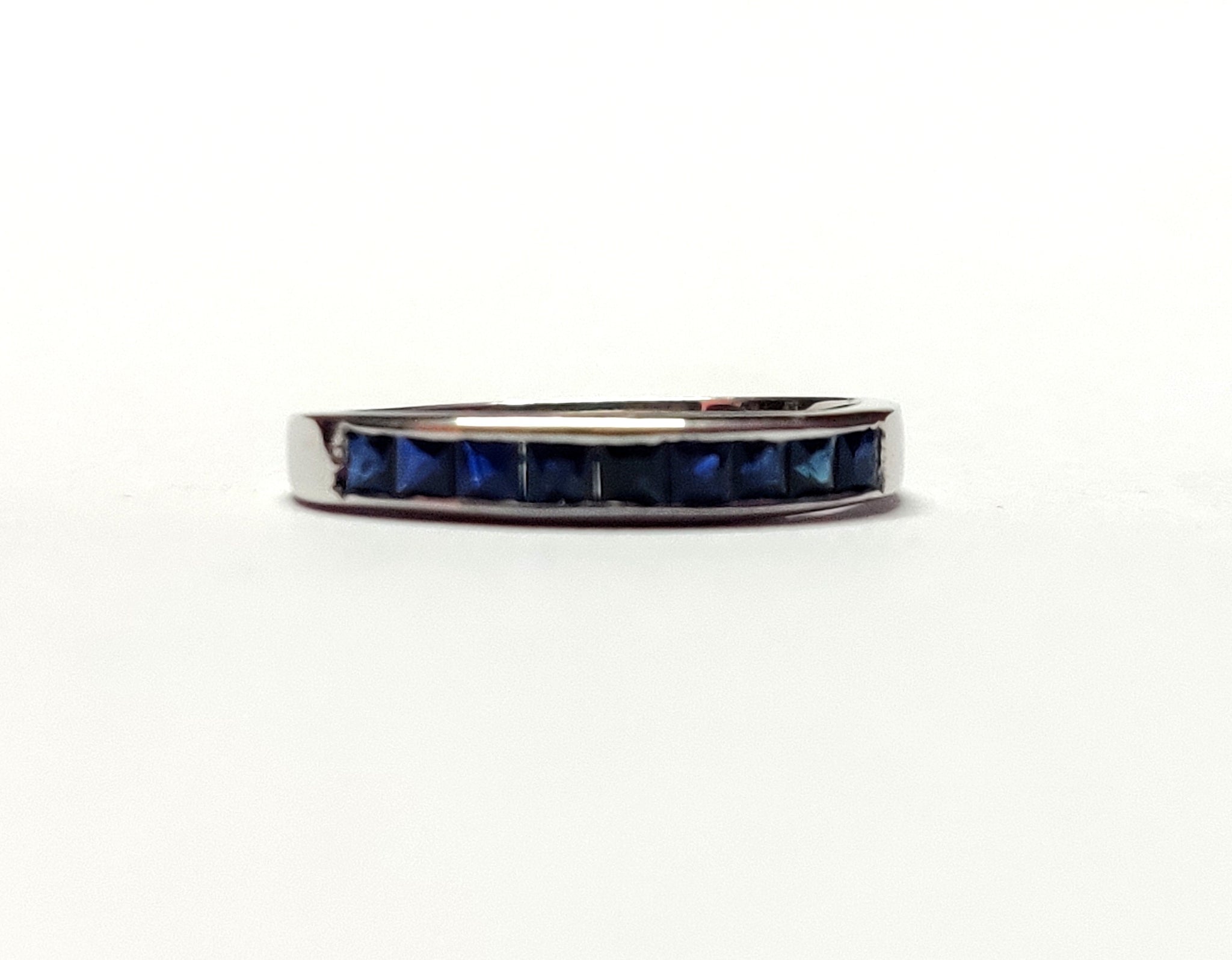 Blue Sapphire Semi Eternity Band Natural Blue Sapphire Eternity Ring 1 Ct Sapphire Band 925 Silver Sapphire Stacking Ring Birthstone Band