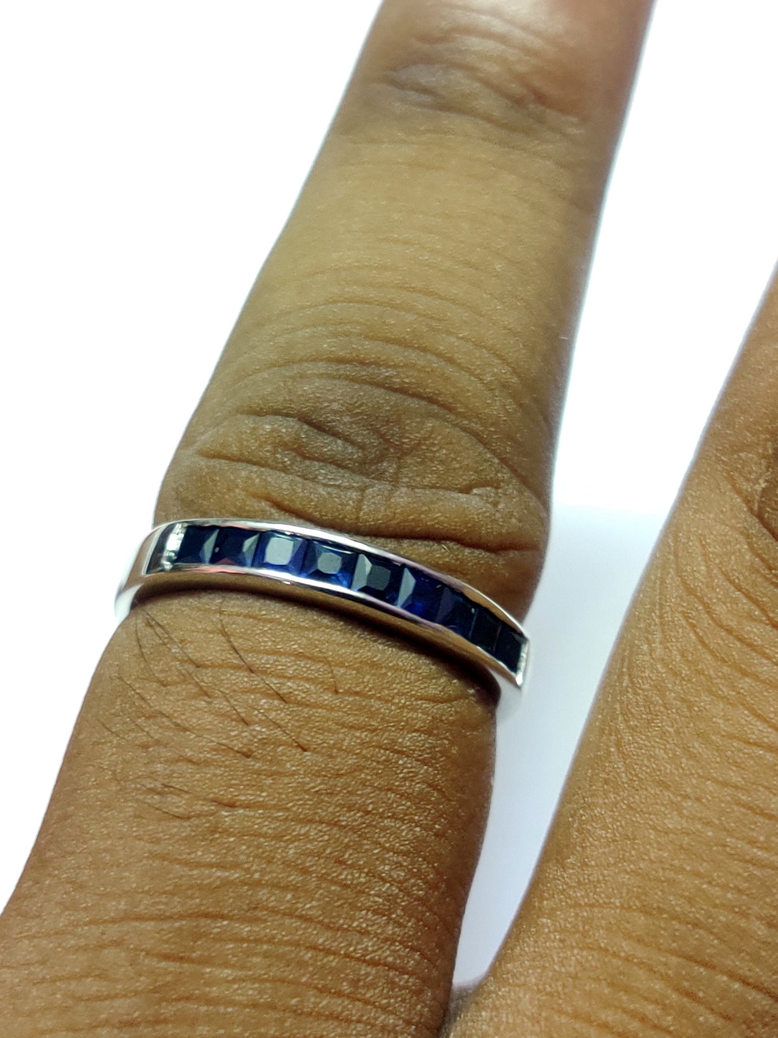 Blue Sapphire Semi Eternity Band Natural Blue Sapphire Eternity Ring 1 Ct Sapphire Band 925 Silver Sapphire Stacking Ring Birthstone Band
