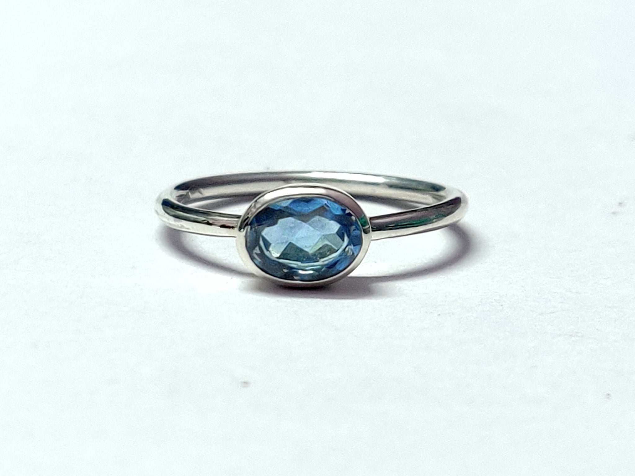 Blue Topaz Stacking Ring Swiss Blue Topaz Minimalist Ring 5x7 mm Oval 1 Ct Blue Topaz Band December Birthstone Ring Blue Topaz Dainty Ring