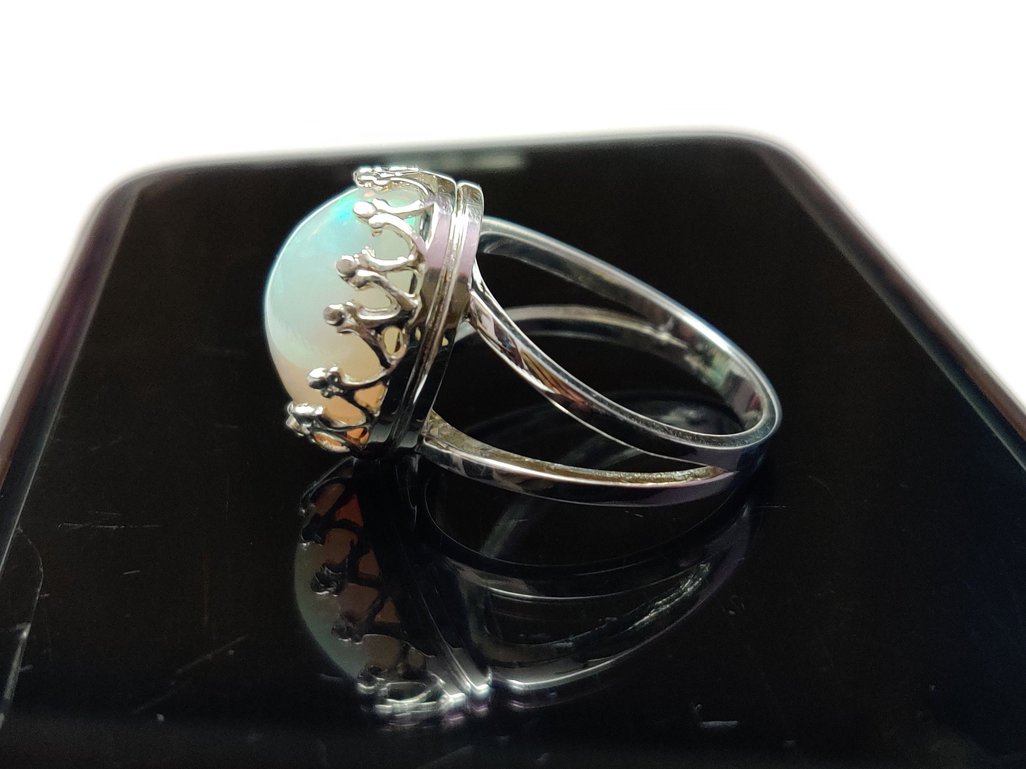 Opal Statement Ring Large Opal Ring 10x14 mm Oval Ethiopian Opal Engagement Ring 925 Silver Welo Opal Wedding Ring October Birthstone Ring