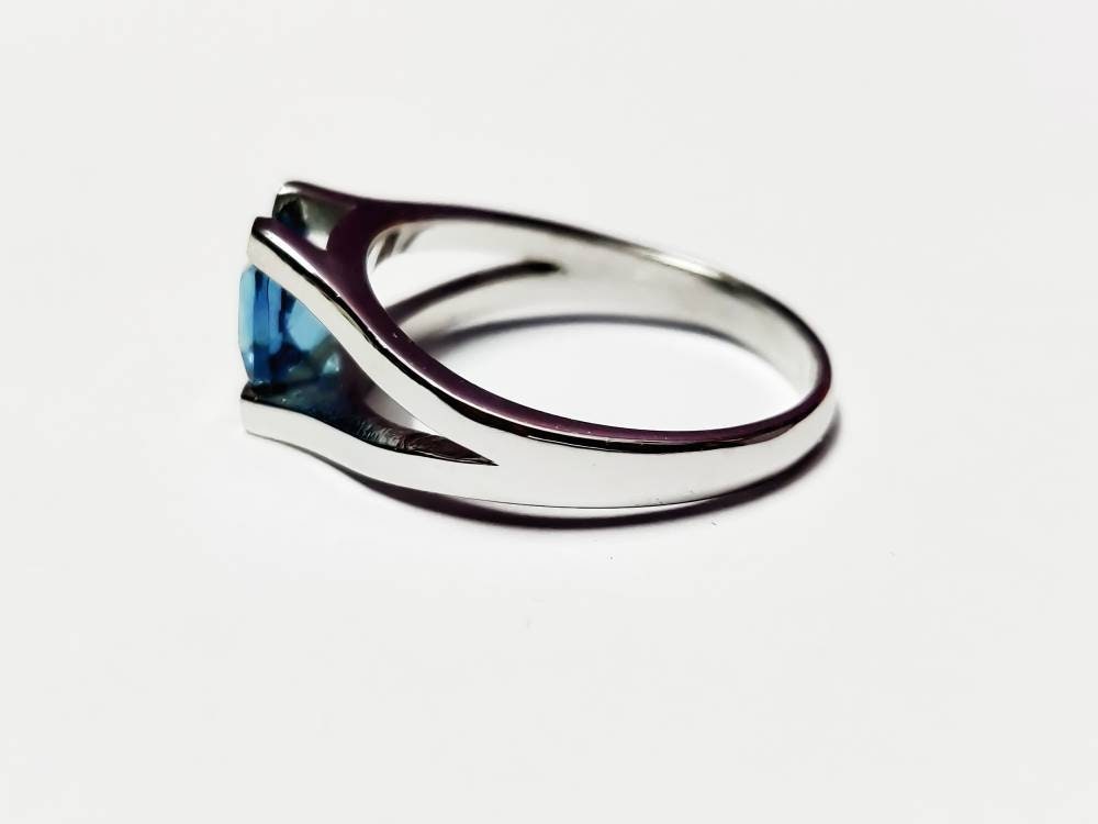 Silver London Blue Topaz Solitaire Ring 8 mm Cushion 2.6 Ct London Blue Topaz Engagement London Blue Topaz Engagement Ring Anniversary Ring