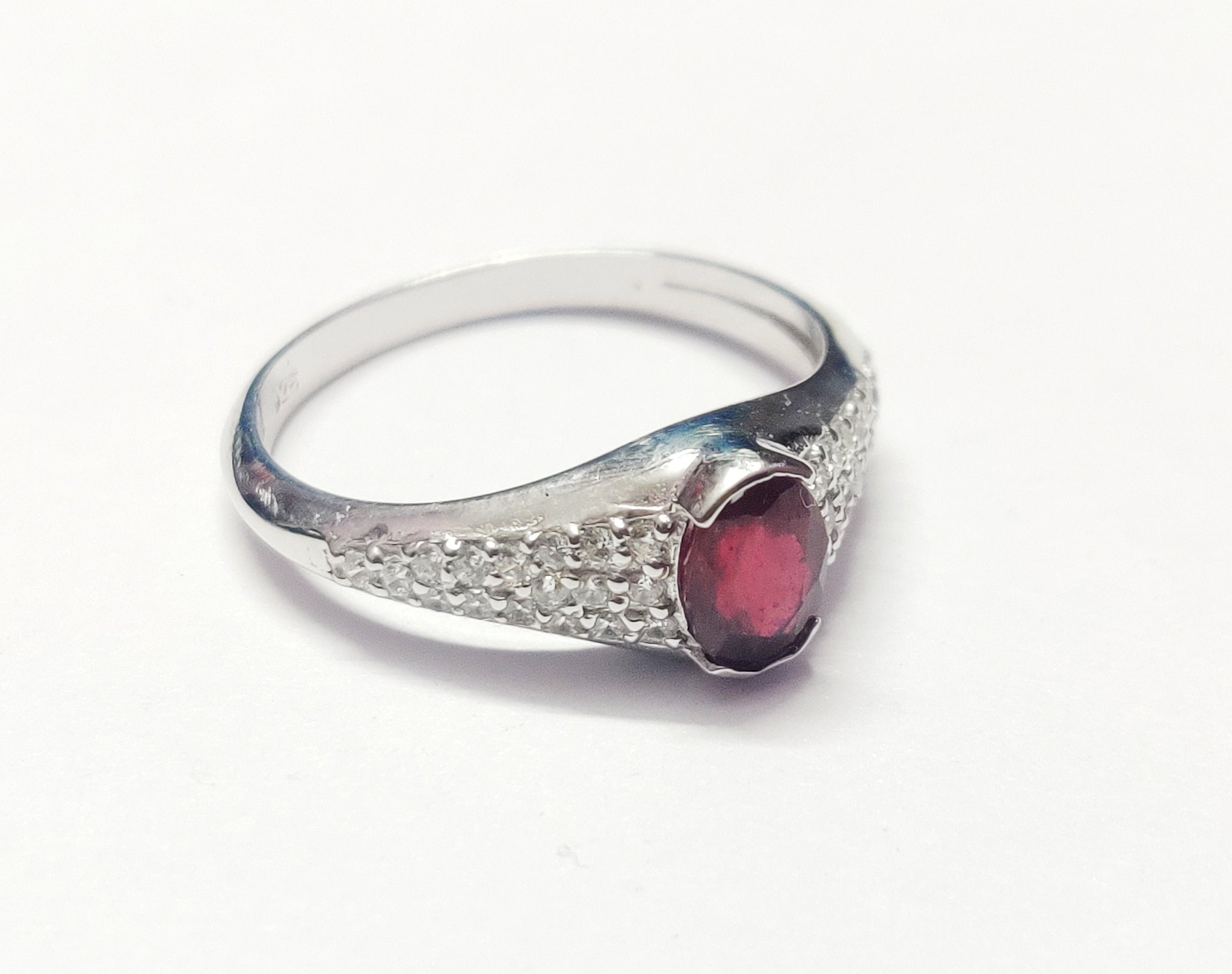 Silver Ruby Band 5x7 mm Oval 1 Ct Ruby Band Red Ruby Anniversary Ring July Birthstone Ring Red Ruby Ring 925 Sterling Silver Ruby Ring