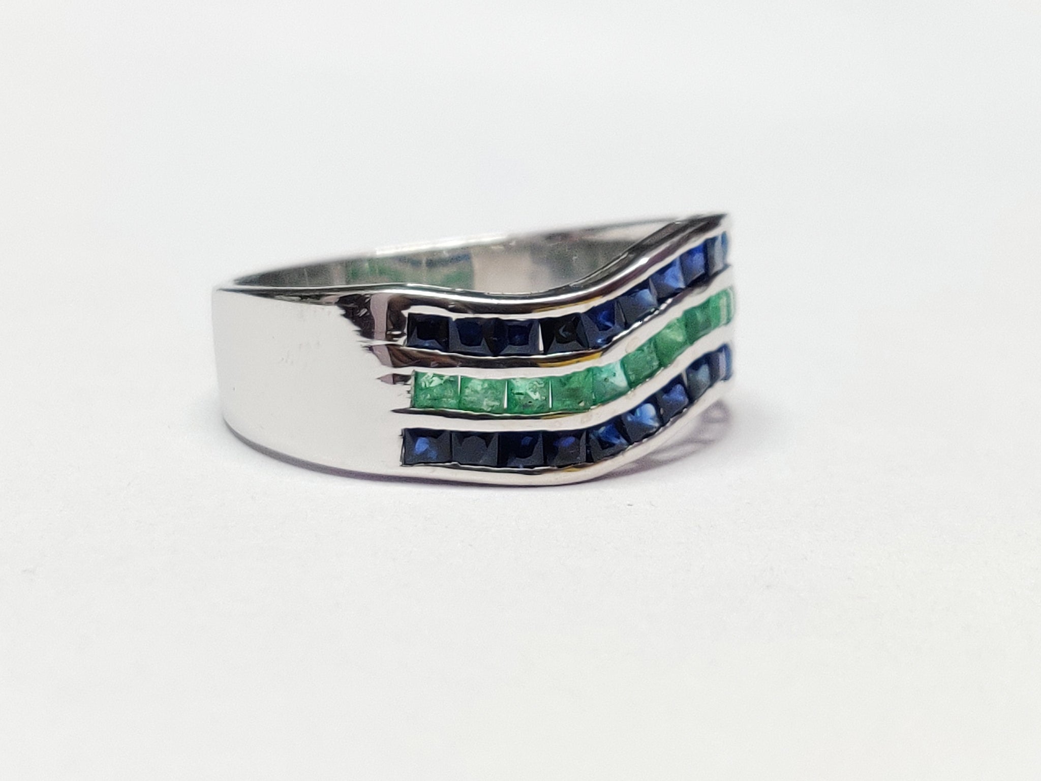 Silver Emerald Sapphire Ring Men Sapphire Emerald Statement Band Mens Emerald Ring Mens Sapphire Ring Mens Jewelry Fathers Day Gift