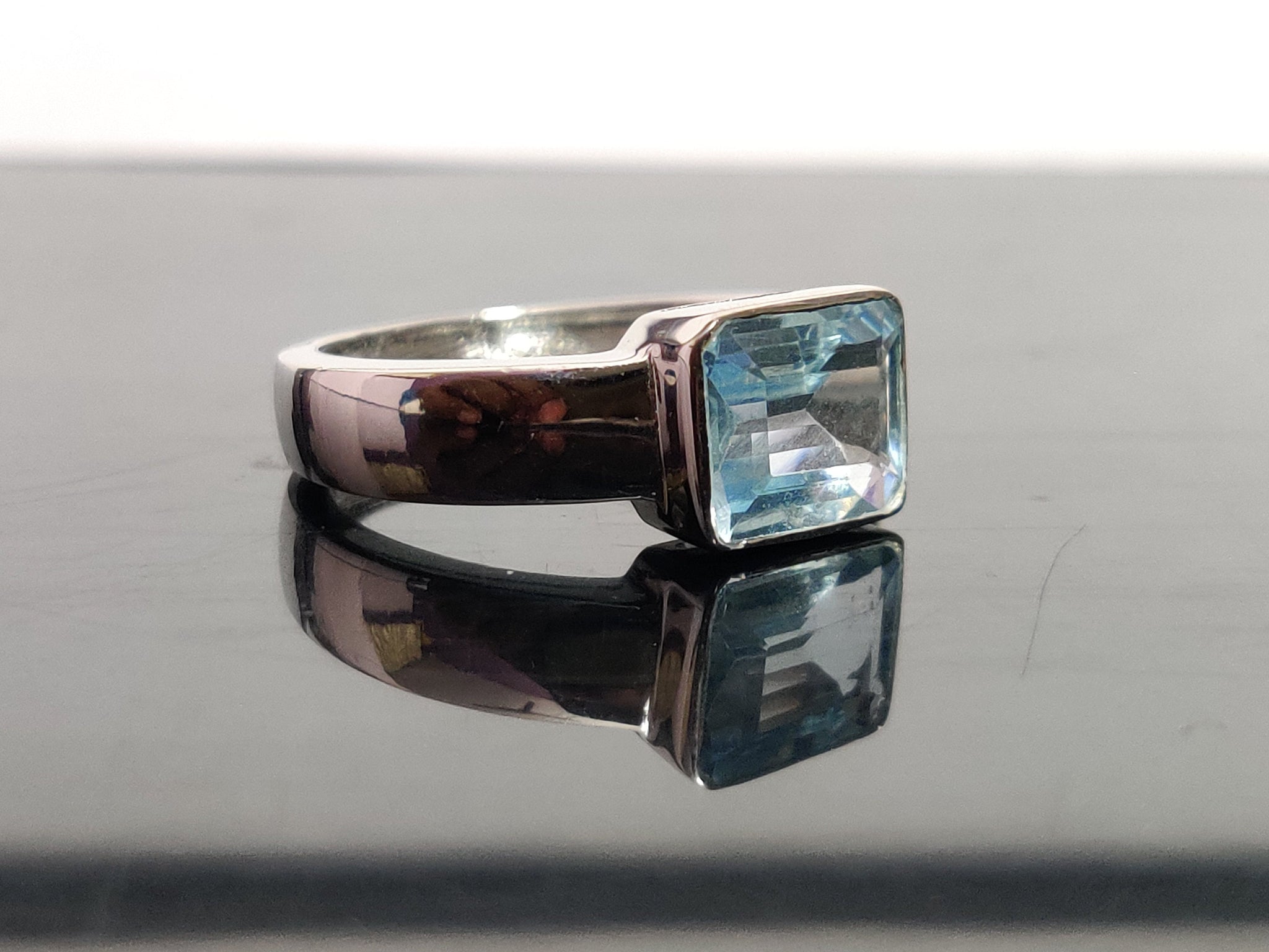 Blue Topaz Statement Ring 8x10 mm Octagon Blue Topaz Cocktail Ring Heavy Silver Blue Topaz Men Ring Large Blue Topaz Ring Men Natural Topaz