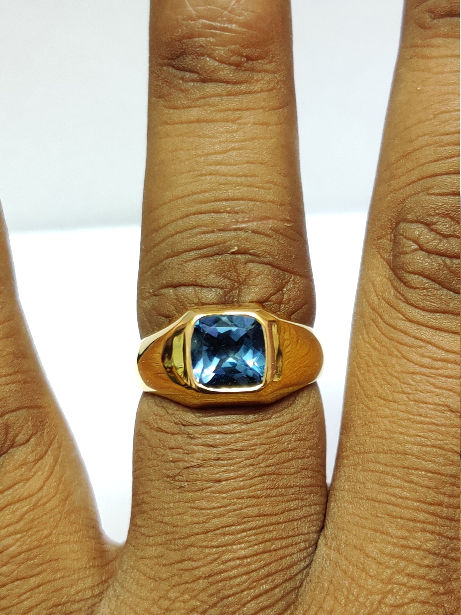 Gold London Blue Topaz Men Ring 18K ,14K, Silver London Blue Topaz Heavy Ring Heavy Gold Men Ring Gold London Blue Topaz Ring Fathers Day