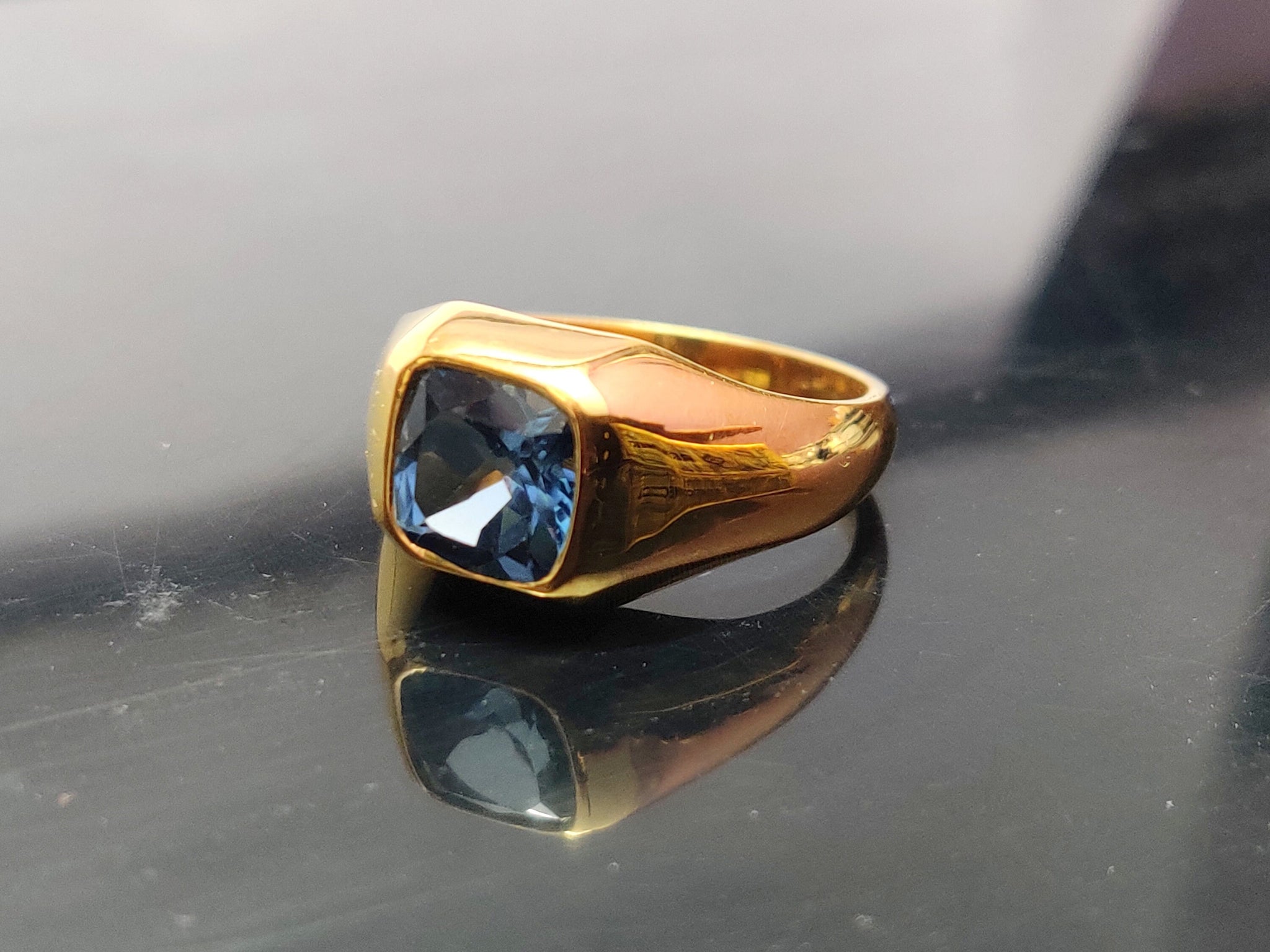 Gold London Blue Topaz Men Ring 18K ,14K, Silver London Blue Topaz Heavy Ring Heavy Gold Men Ring Gold London Blue Topaz Ring Fathers Day