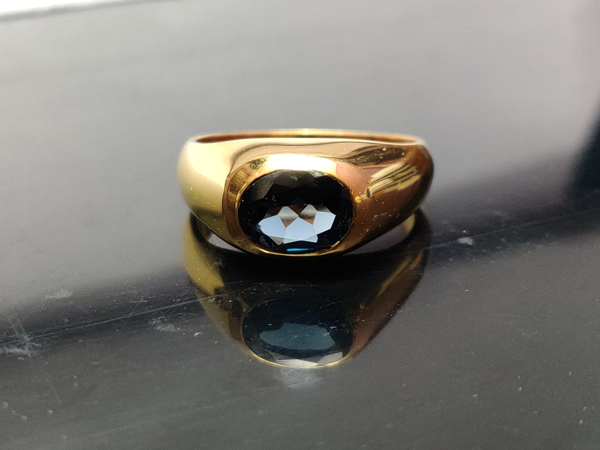 Heavy Solid Blue Topaz Men Ring High Quality London Blue Topaz 7x9 mm Oval 2 Ct Blue Topaz Sterling Silver , 14K, 18K London Topaz Men Ring