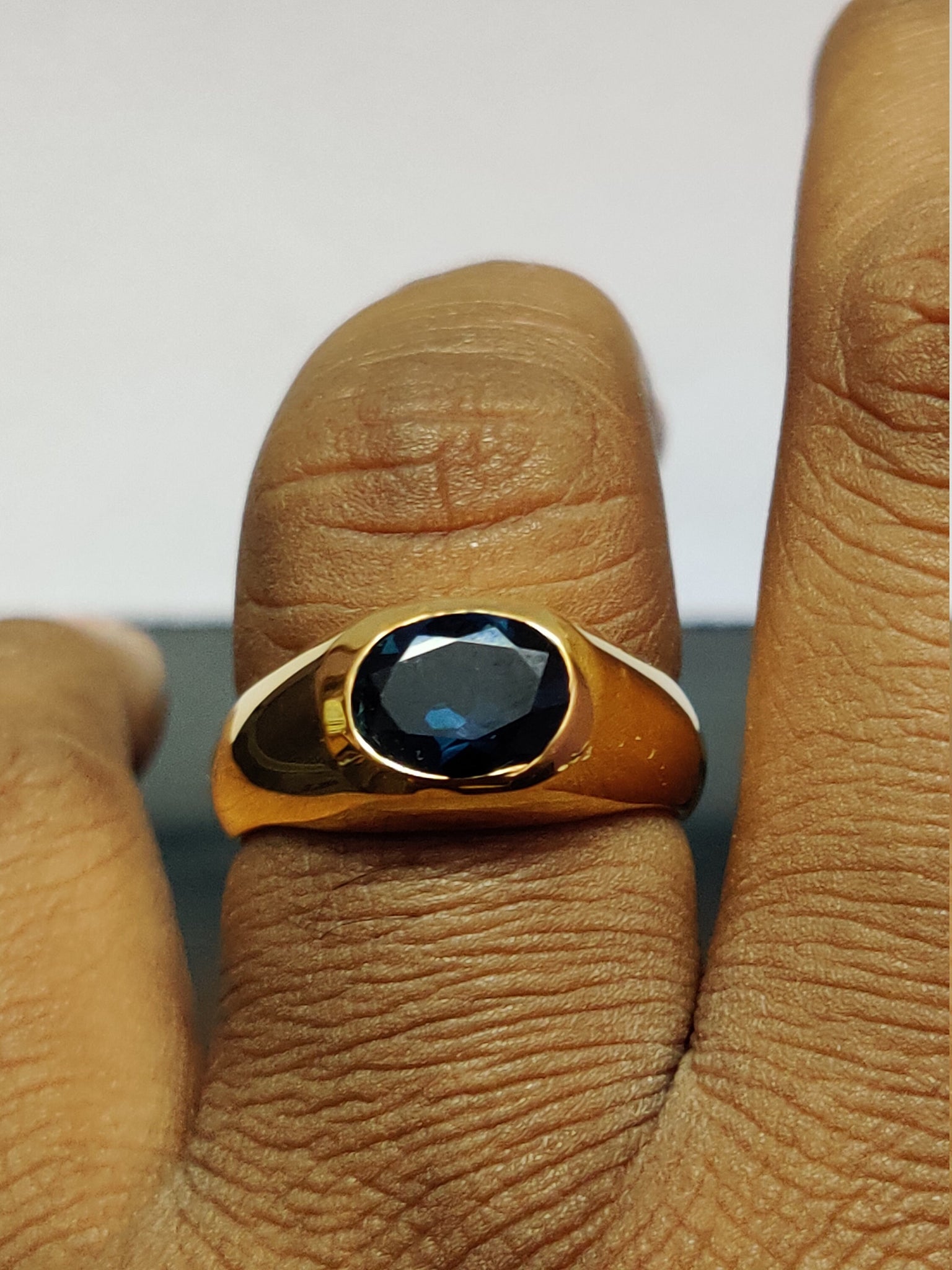 Heavy Solid Blue Topaz Men Ring High Quality London Blue Topaz 7x9 mm Oval 2 Ct Blue Topaz Sterling Silver , 14K, 18K London Topaz Men Ring