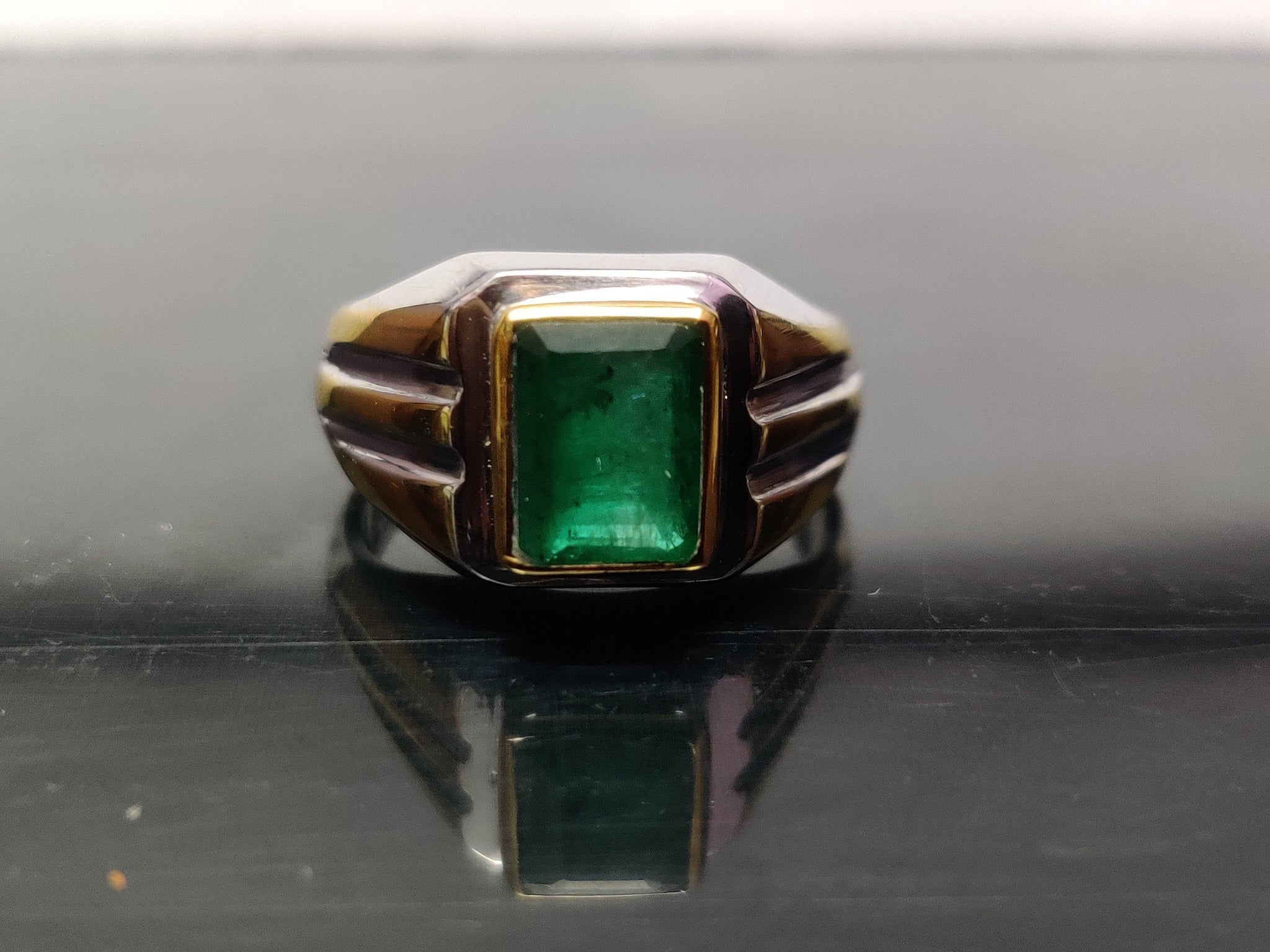 Emerald Ring Men Heavy Emerald Ring 6x8 Octagon 1.5 Ct Emerald Vintage Ring Natural Emerald Ring Emerald Engagement Ring Men Sterling Silver