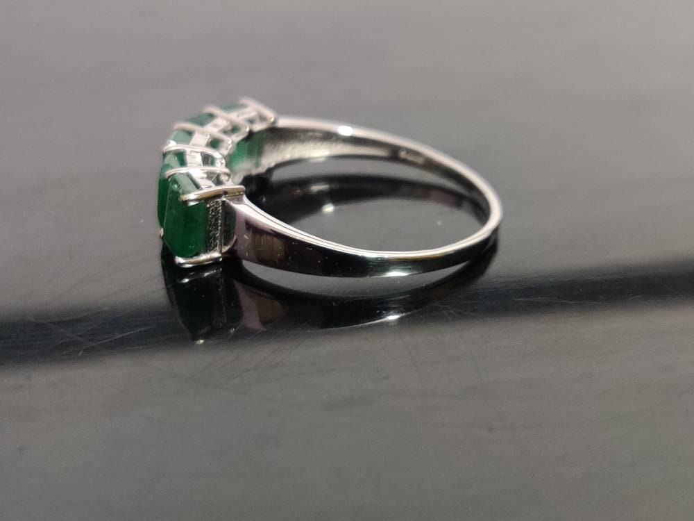 Natural Emerald Band Silver 4x6 mm Octagon 3 Ct Emerald Ring 5 Stone Emerald Ring Emerald Men Ring Emerald Band Gift For Him Gift For Her
