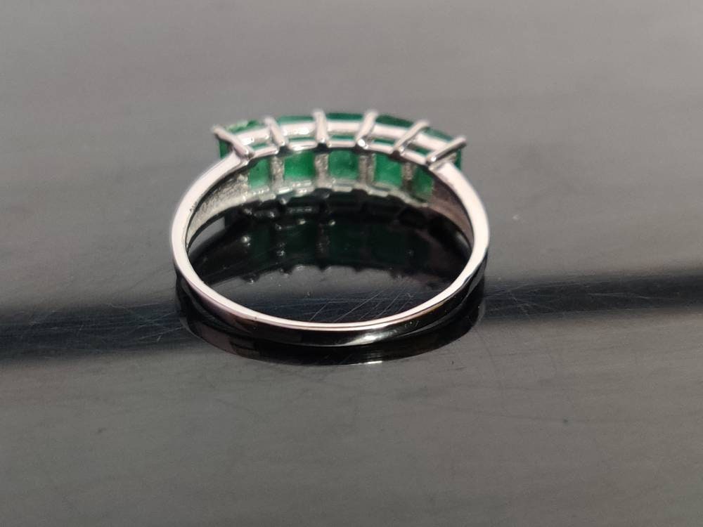 Natural Emerald Band Silver 4x6 mm Octagon 3 Ct Emerald Ring 5 Stone Emerald Ring Emerald Men Ring Emerald Band Gift For Him Gift For Her