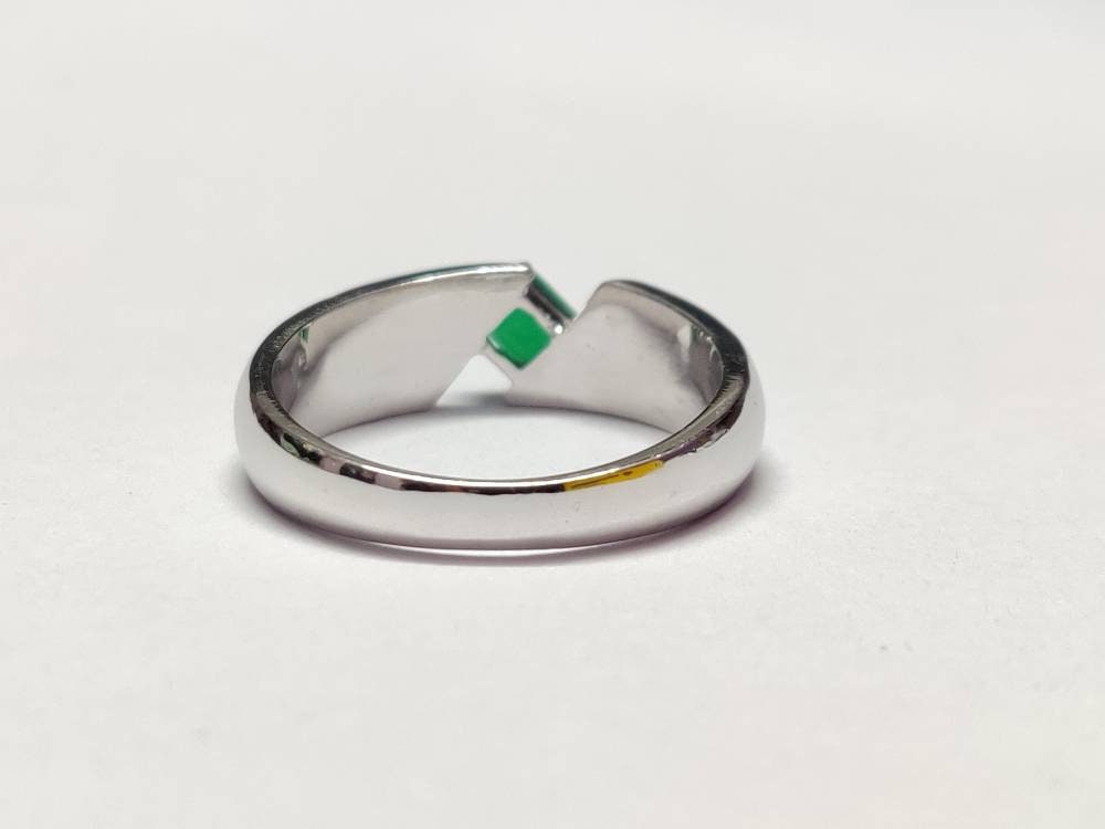 Heavy Silver Emerald Ring 5 mm Square Emerald Solitaire Ring Emerald Men Ring Natural Emerald Band Emerald Anniversary Gifts For Him
