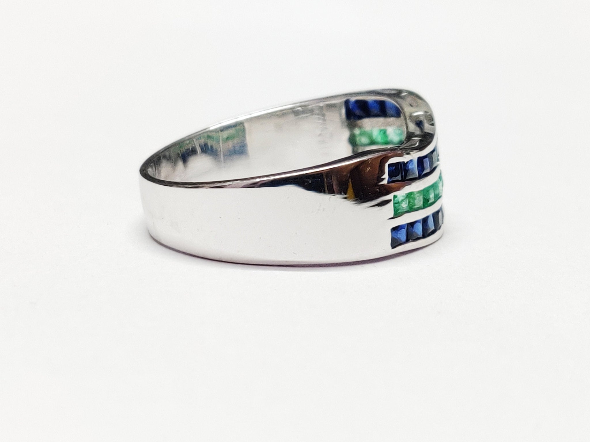 Silver Emerald Sapphire Ring Men Sapphire Emerald Statement Band Mens Emerald Ring Mens Sapphire Ring Mens Jewelry Fathers Day Gift