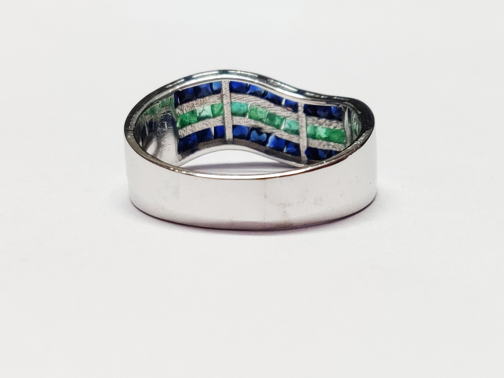 Silver Emerald Sapphire Ring Men Sapphire Emerald Statement Band Mens Emerald Ring Mens Sapphire Ring Mens Jewelry Fathers Day Gift