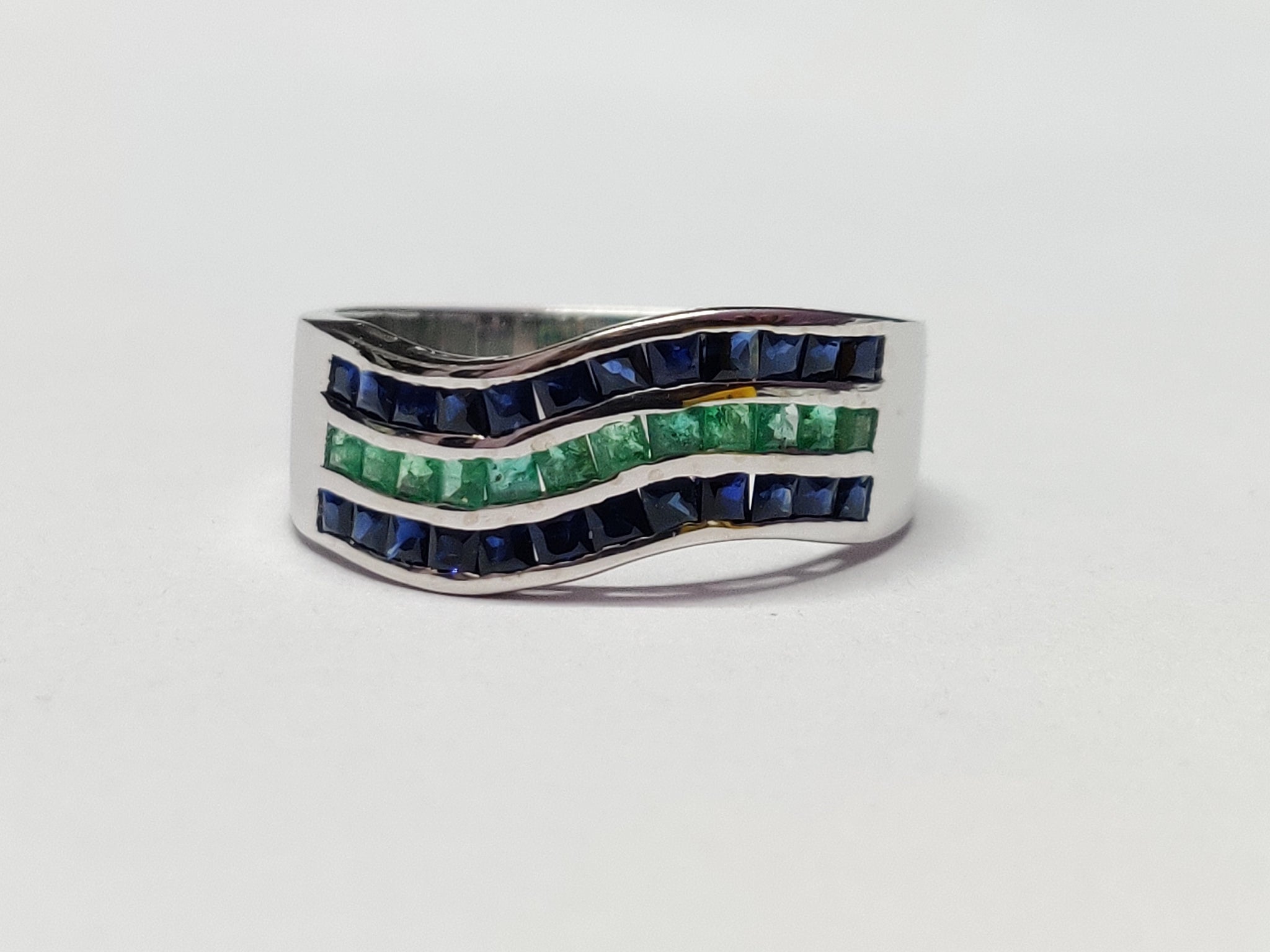Silver Emerald Sapphire Ring Men Sapphire Emerald Statement Band Mens Emerald Ring Mens Sapphire Ring Mens Jewelry Fathers Day Gift