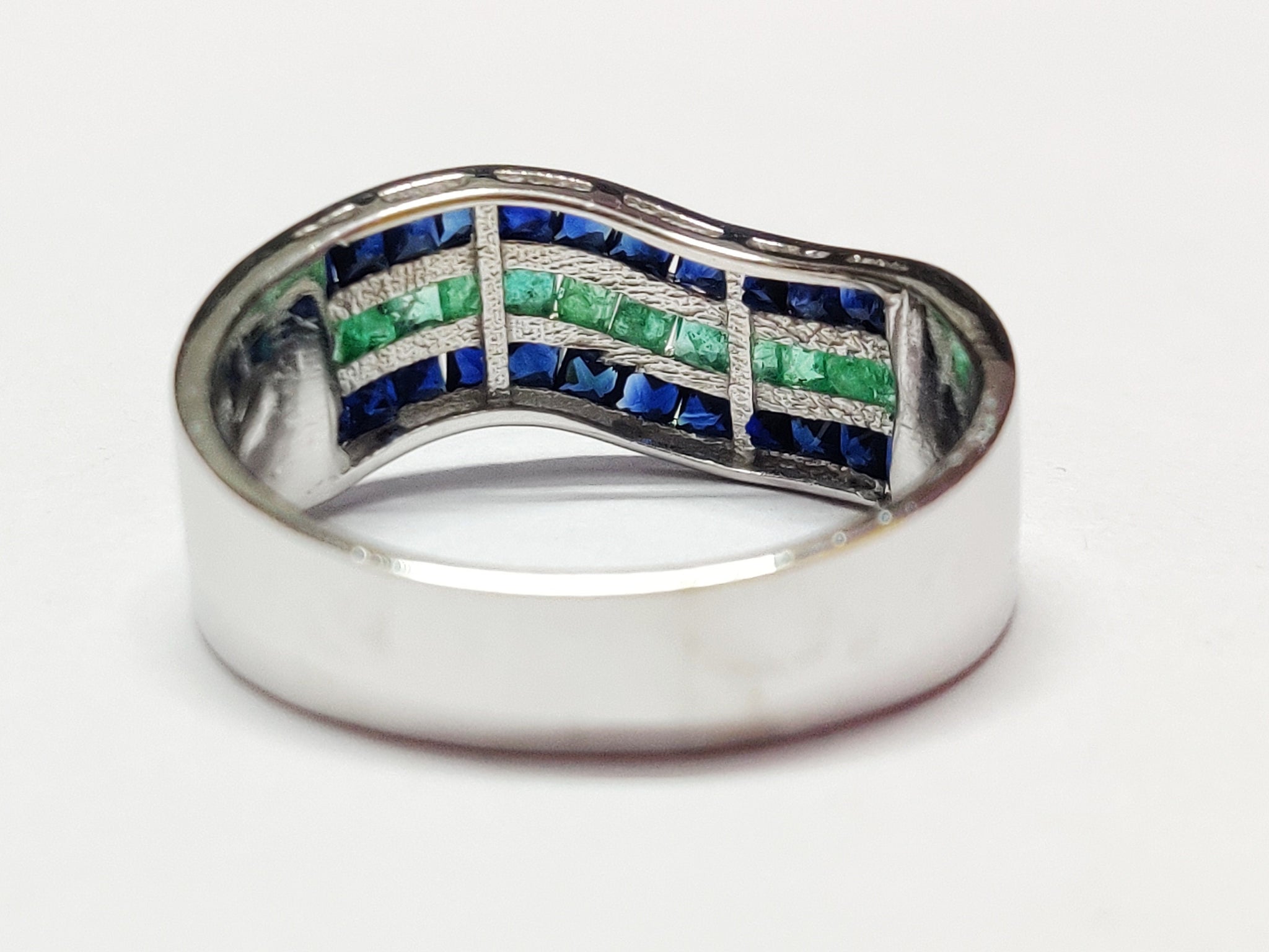 Silver Emerald Sapphire Ring Men Sapphire Emerald Statement Band Mens Emerald Ring Mens Sapphire Ring Mens Jewelry Fathers Day Gift
