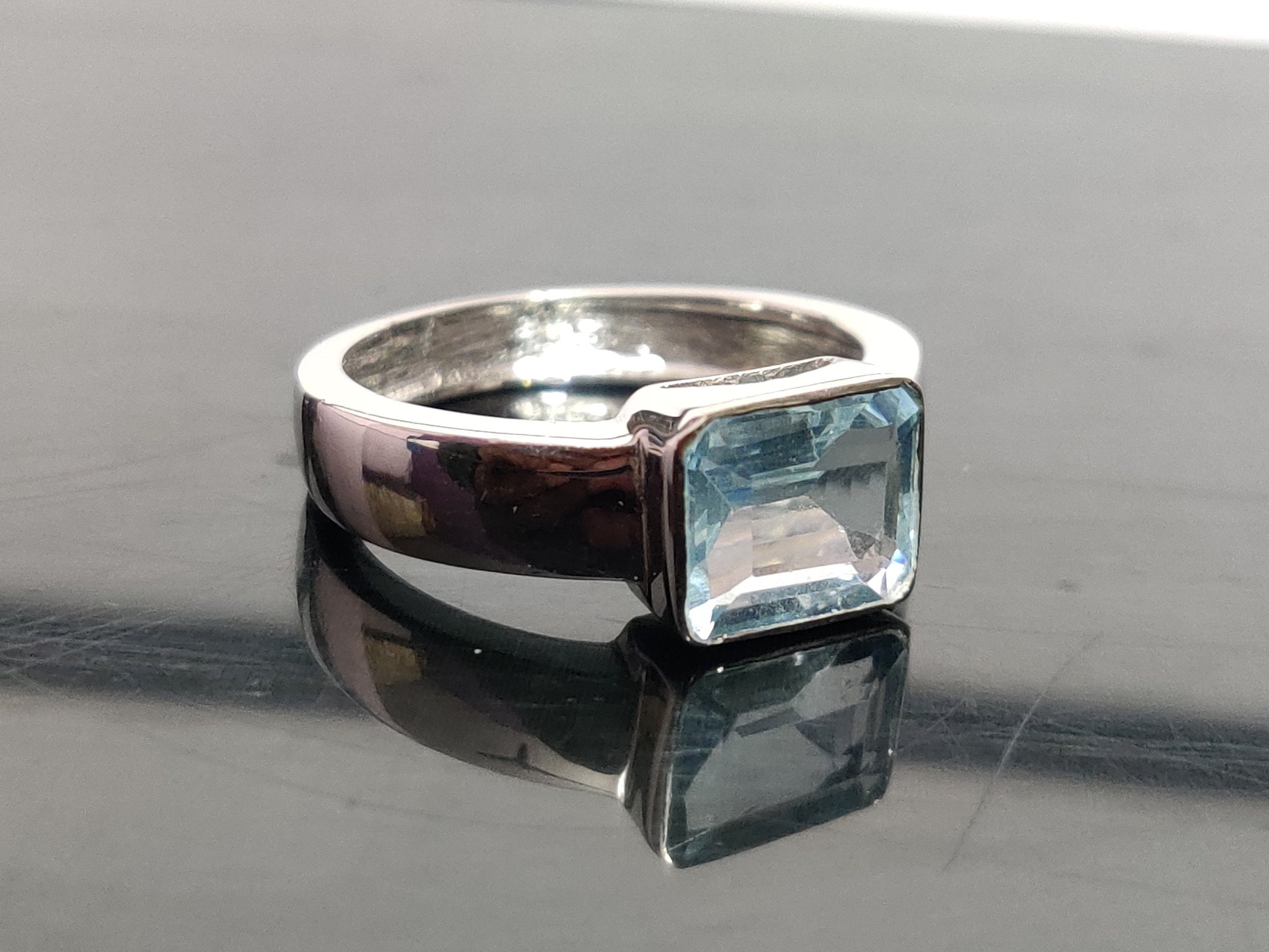 Blue Topaz Statement Ring 8x10 mm Octagon Blue Topaz Cocktail Ring Heavy Silver Blue Topaz Men Ring Large Blue Topaz Ring Men Natural Topaz