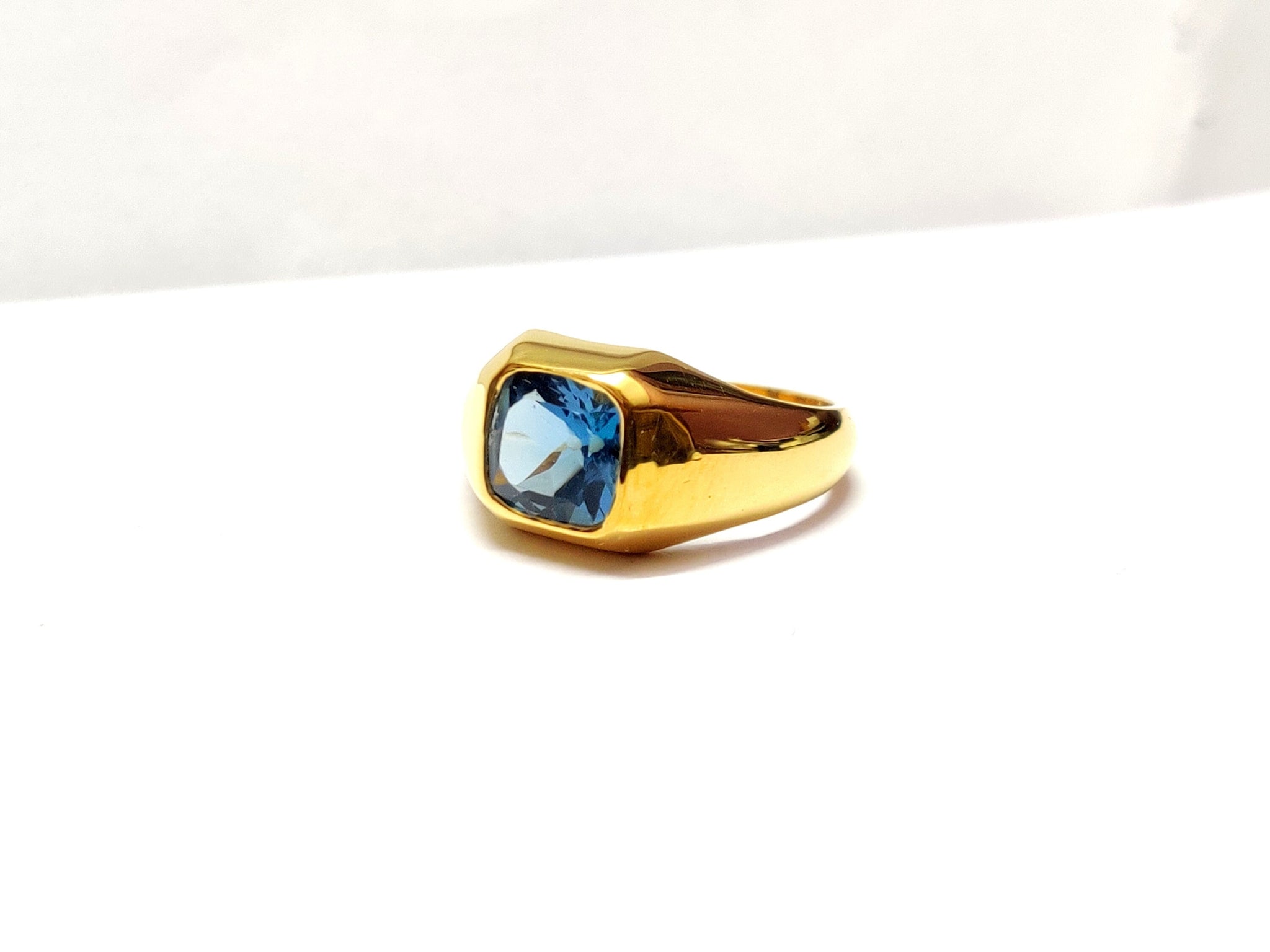 Gold London Blue Topaz Men Ring 18K ,14K, Silver London Blue Topaz Heavy Ring Heavy Gold Men Ring Gold London Blue Topaz Ring Fathers Day