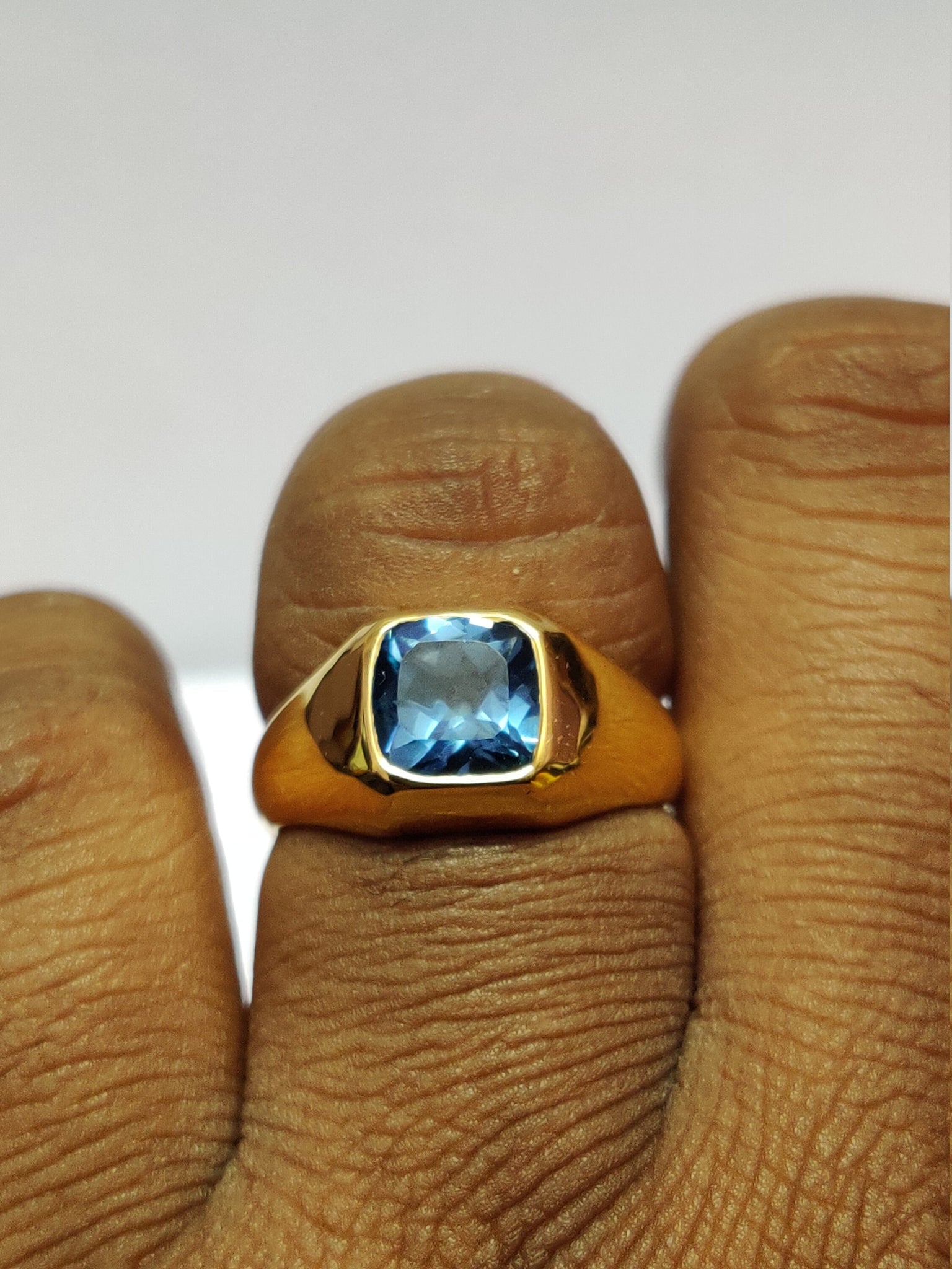 Gold London Blue Topaz Men Ring 18K ,14K, Silver London Blue Topaz Heavy Ring Heavy Gold Men Ring Gold London Blue Topaz Ring Fathers Day