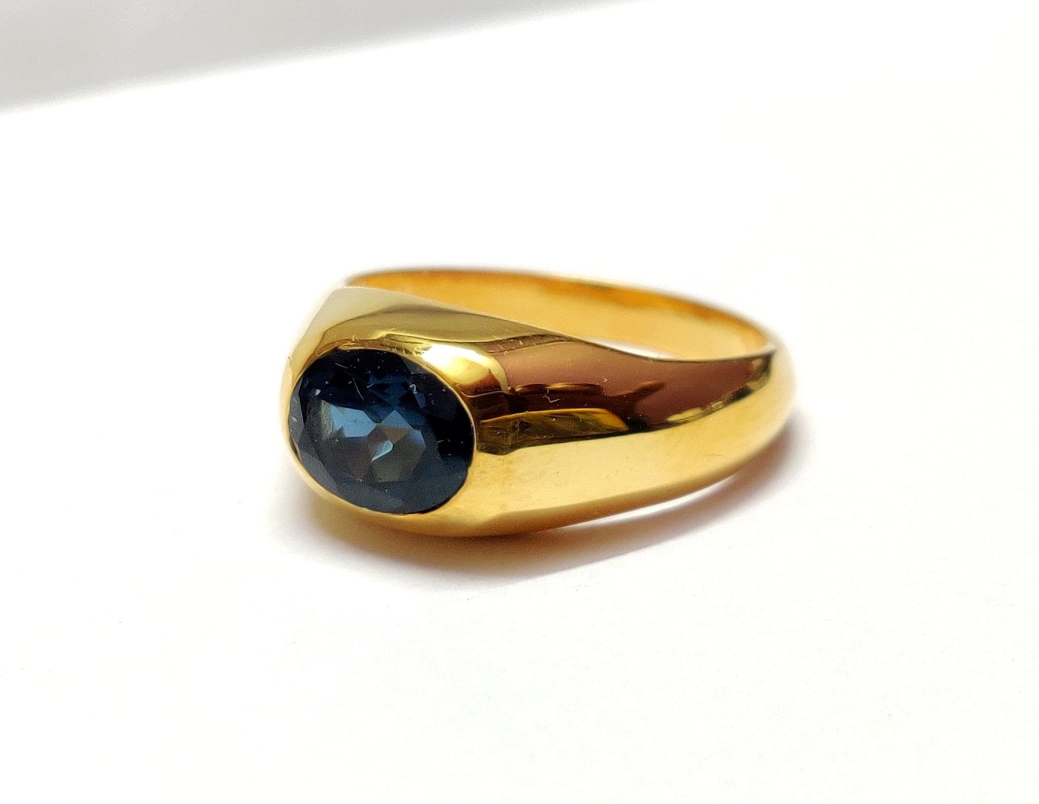 Heavy Solid Blue Topaz Men Ring High Quality London Blue Topaz 7x9 mm Oval 2 Ct Blue Topaz Sterling Silver , 14K, 18K London Topaz Men Ring