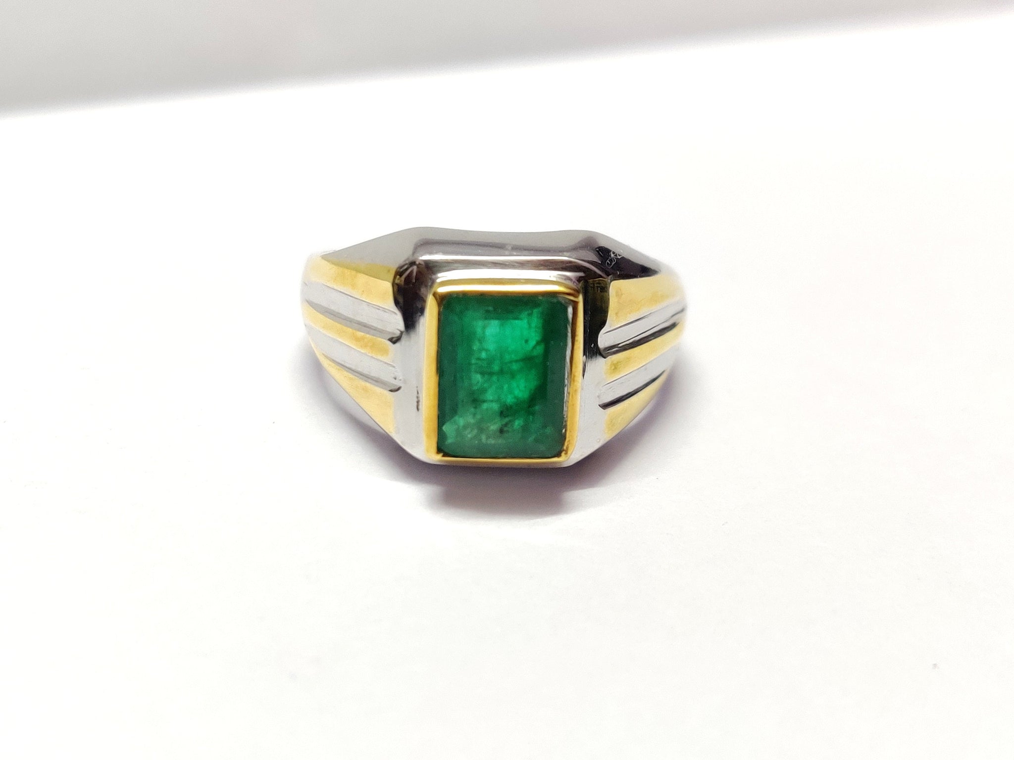 Emerald Ring Men Heavy Emerald Ring 6x8 Octagon 1.5 Ct Emerald Vintage Ring Natural Emerald Ring Emerald Engagement Ring Men Sterling Silver