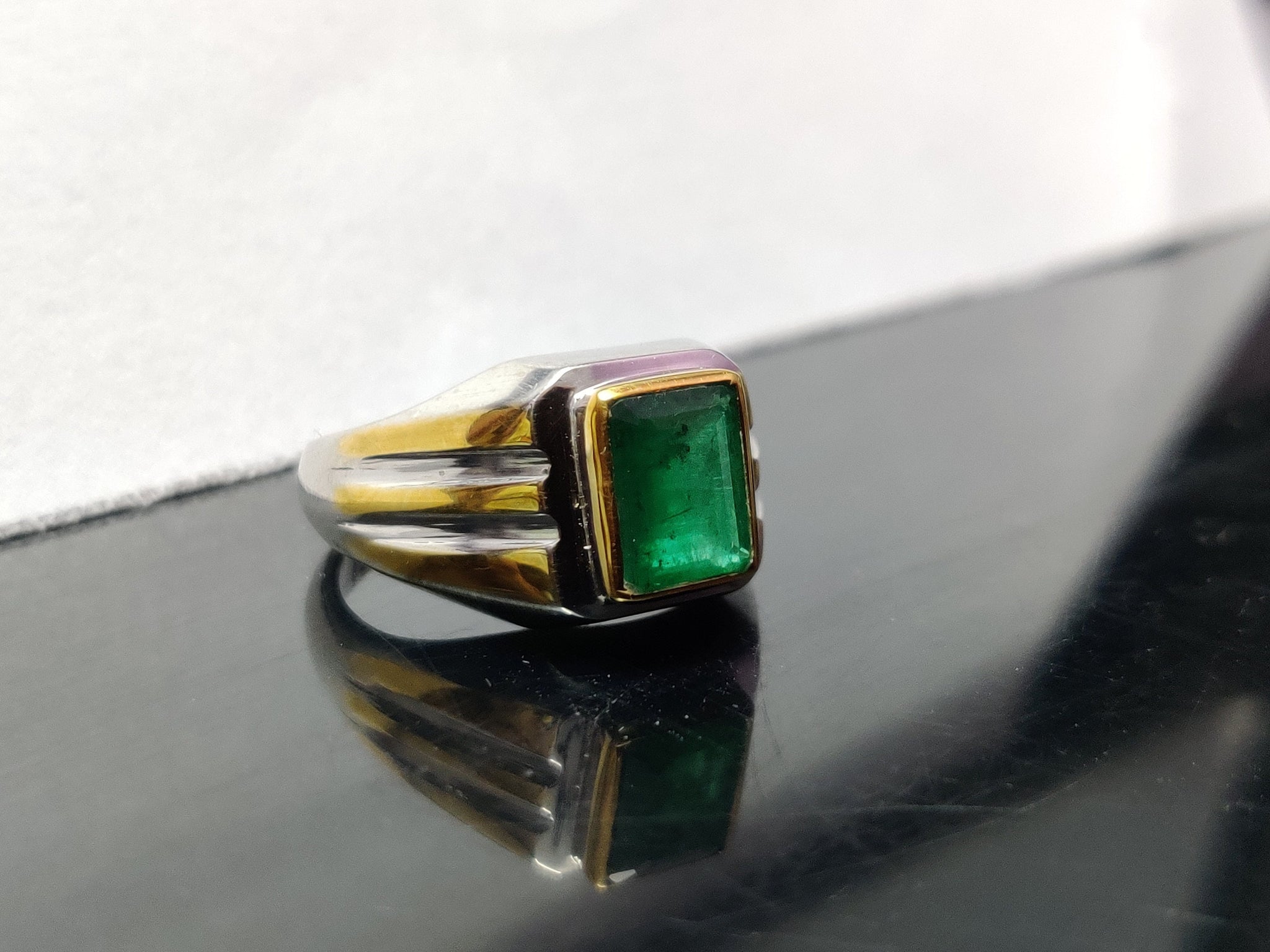Emerald Ring Men Heavy Emerald Ring 6x8 Octagon 1.5 Ct Emerald Vintage Ring Natural Emerald Ring Emerald Engagement Ring Men Sterling Silver