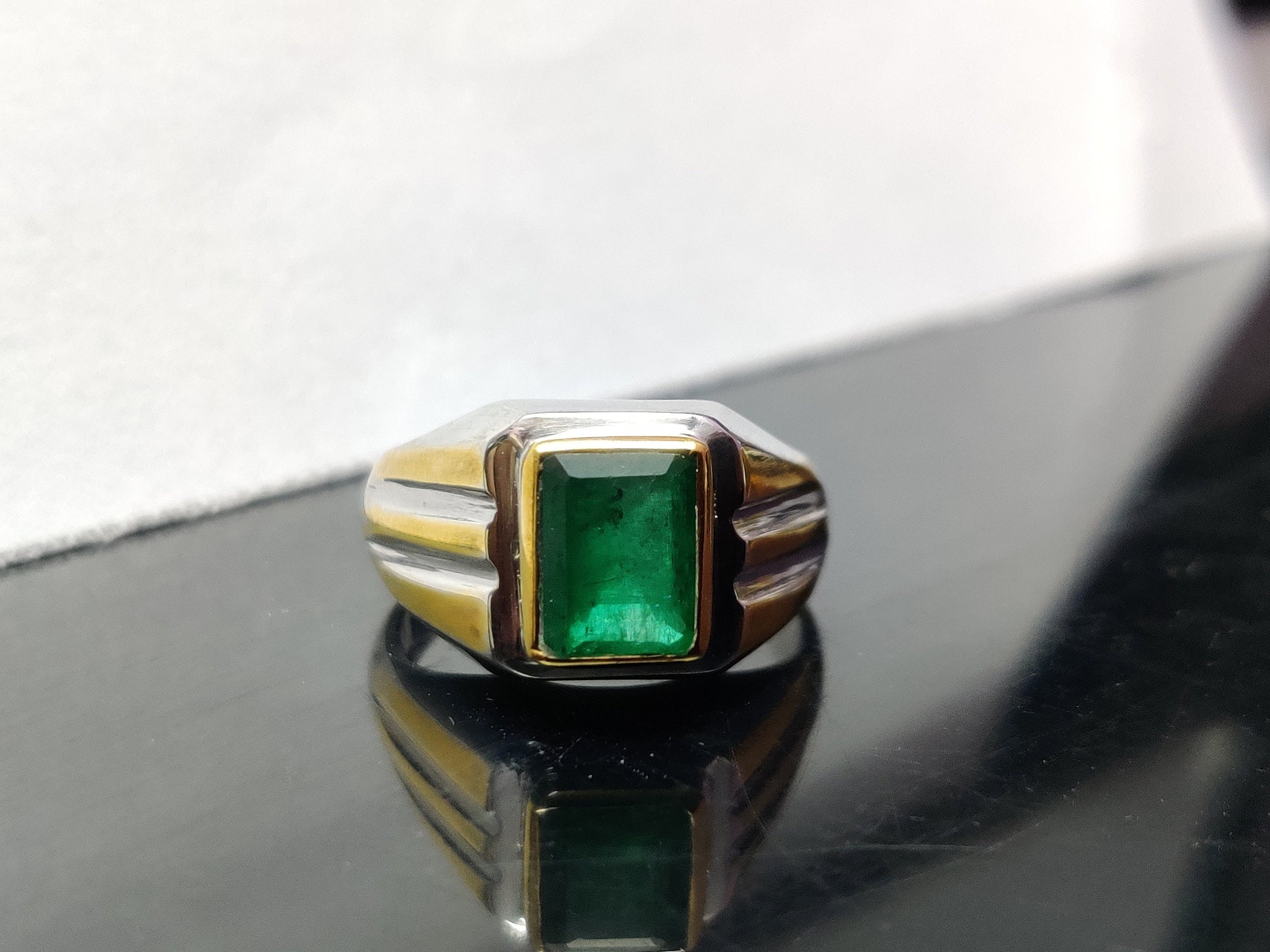 Emerald Ring Men Heavy Emerald Ring 6x8 Octagon 1.5 Ct Emerald Vintage Ring Natural Emerald Ring Emerald Engagement Ring Men Sterling Silver