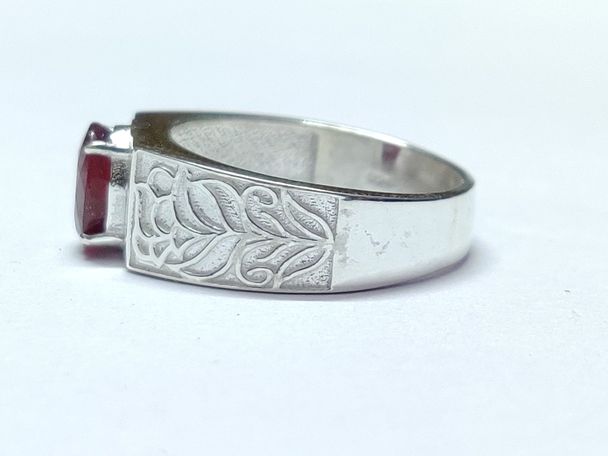 Ruby Art Deco Ring 1.5 Ct Ruby Vintage Ring Sterling Silver Ruby Band Heavy Silver Ruby Ring Vintage Ruby Ring 6x8 mm Oval Ruby Filled Ring