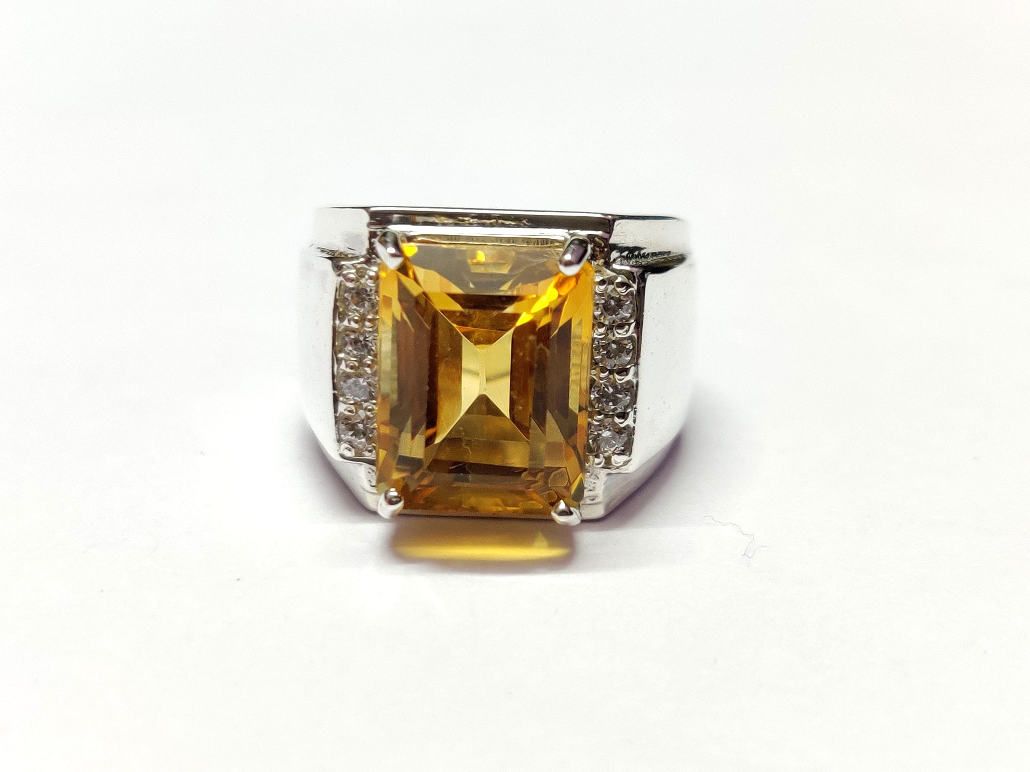 Large Citrine Ring Citrine Statement Ring 7.5 Ct Citrine Cocktail Ring 10x14 mm Octagon Citrine Engagement Band Sterling Silver Citrine Band