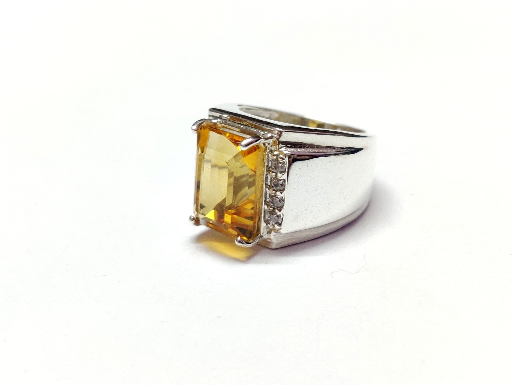 Large Citrine Ring Citrine Statement Ring 7.5 Ct Citrine Cocktail Ring 10x14 mm Octagon Citrine Engagement Band Sterling Silver Citrine Band