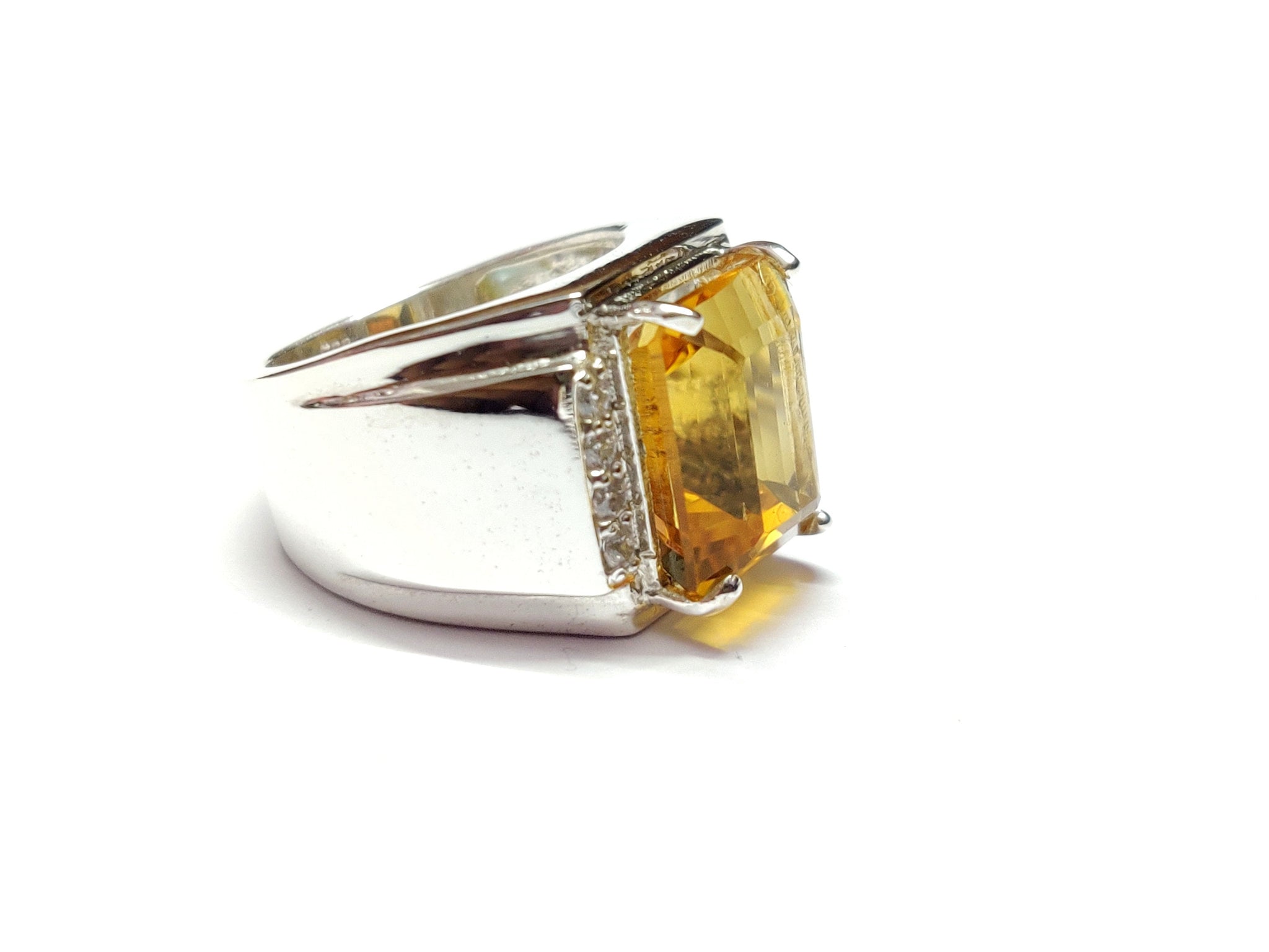 Large Citrine Ring Citrine Statement Ring 7.5 Ct Citrine Cocktail Ring 10x14 mm Octagon Citrine Engagement Band Sterling Silver Citrine Band