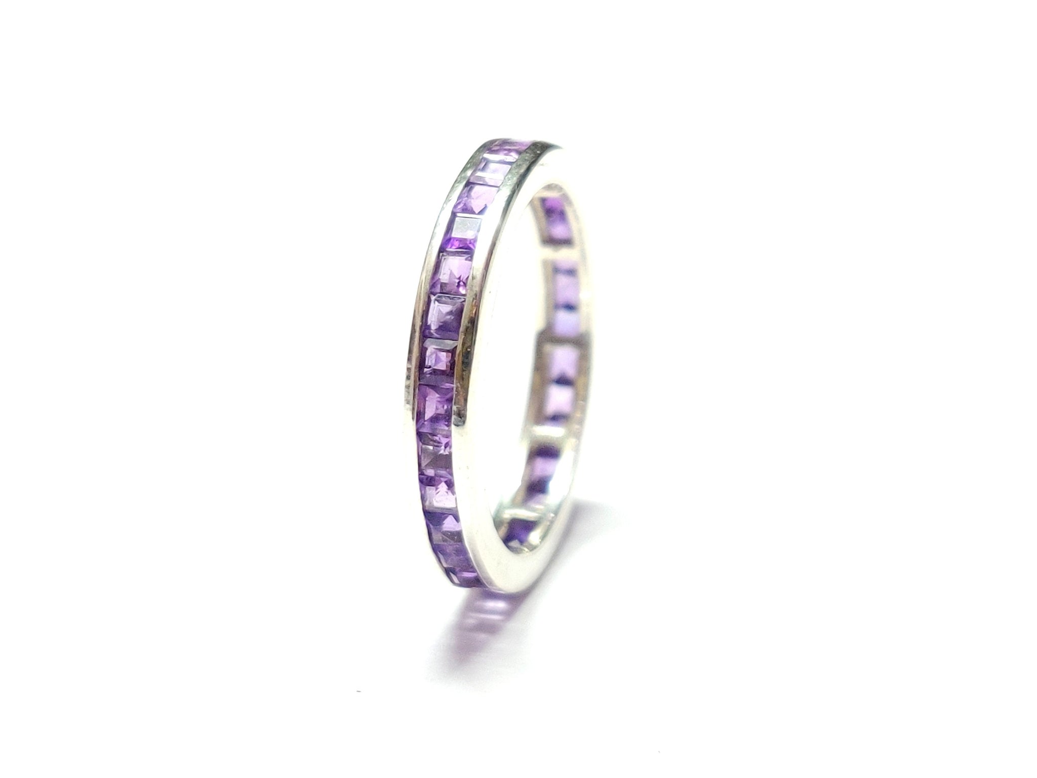 Amethyst Eternity Ring Sterling Silver Amethyst Engagement Eternity Ring Amethyst Eternity Band Gold Micron Plating Dainty Eternity Ring