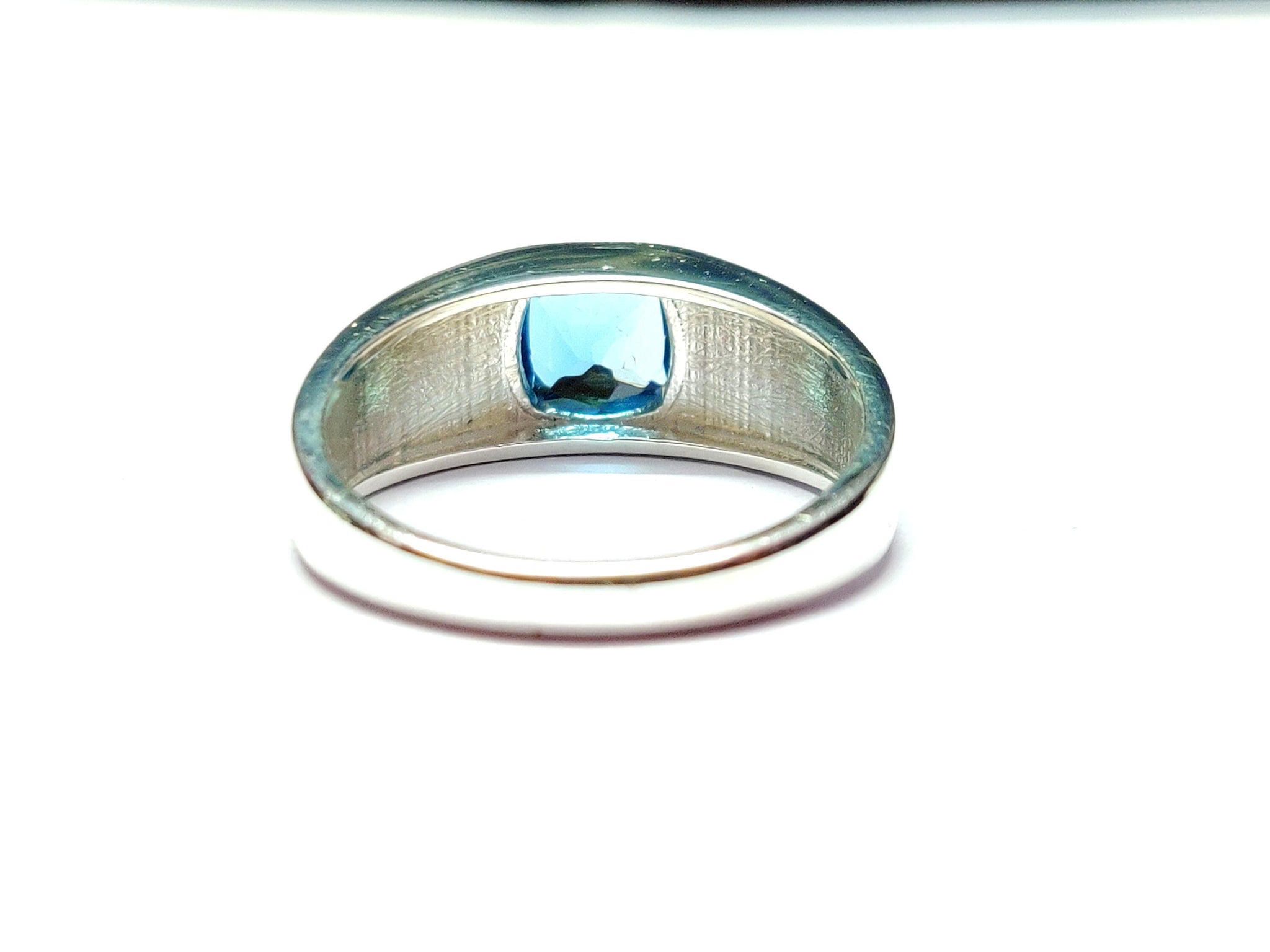 London Blue Topaz Wedding Band Natural London Topaz Engagement Band 8 mm Cushion 2.5 Ct London Topaz Band For Men Sterling Silver Topaz Band