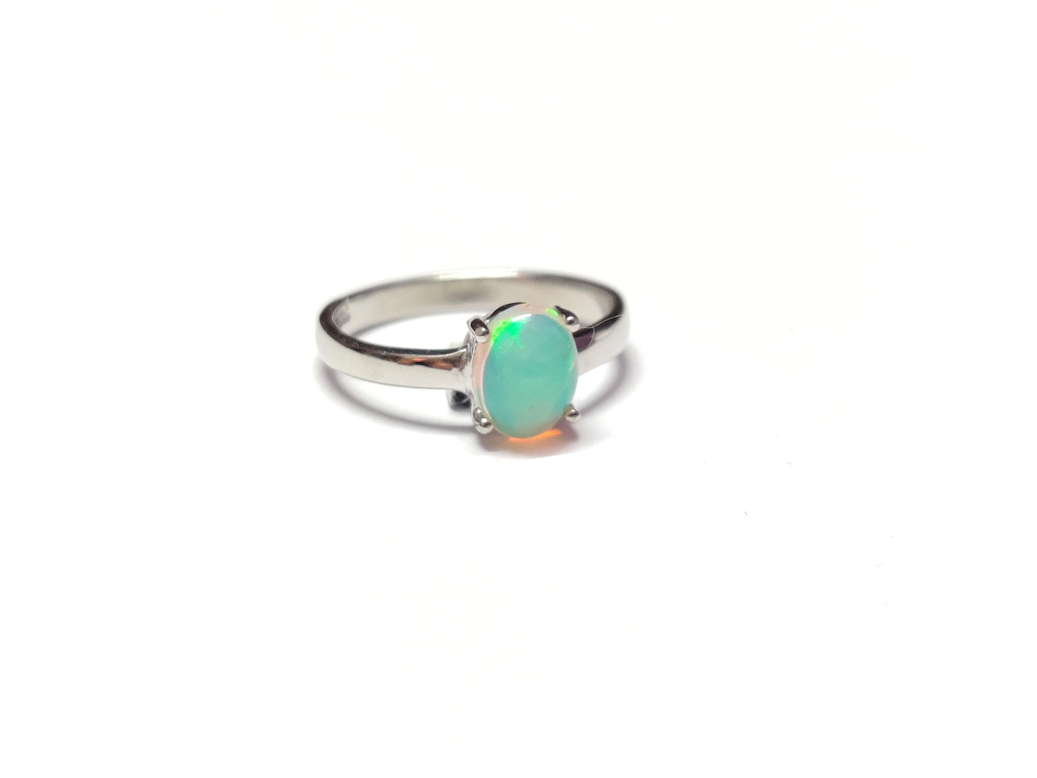 Silver Opal Band Natural Ethiopian Opal Band 1 Ct Opal Anniversary Ring 5x7 mm Oval Opal Engagement Band Sterling Silver Opal Promise Ring
