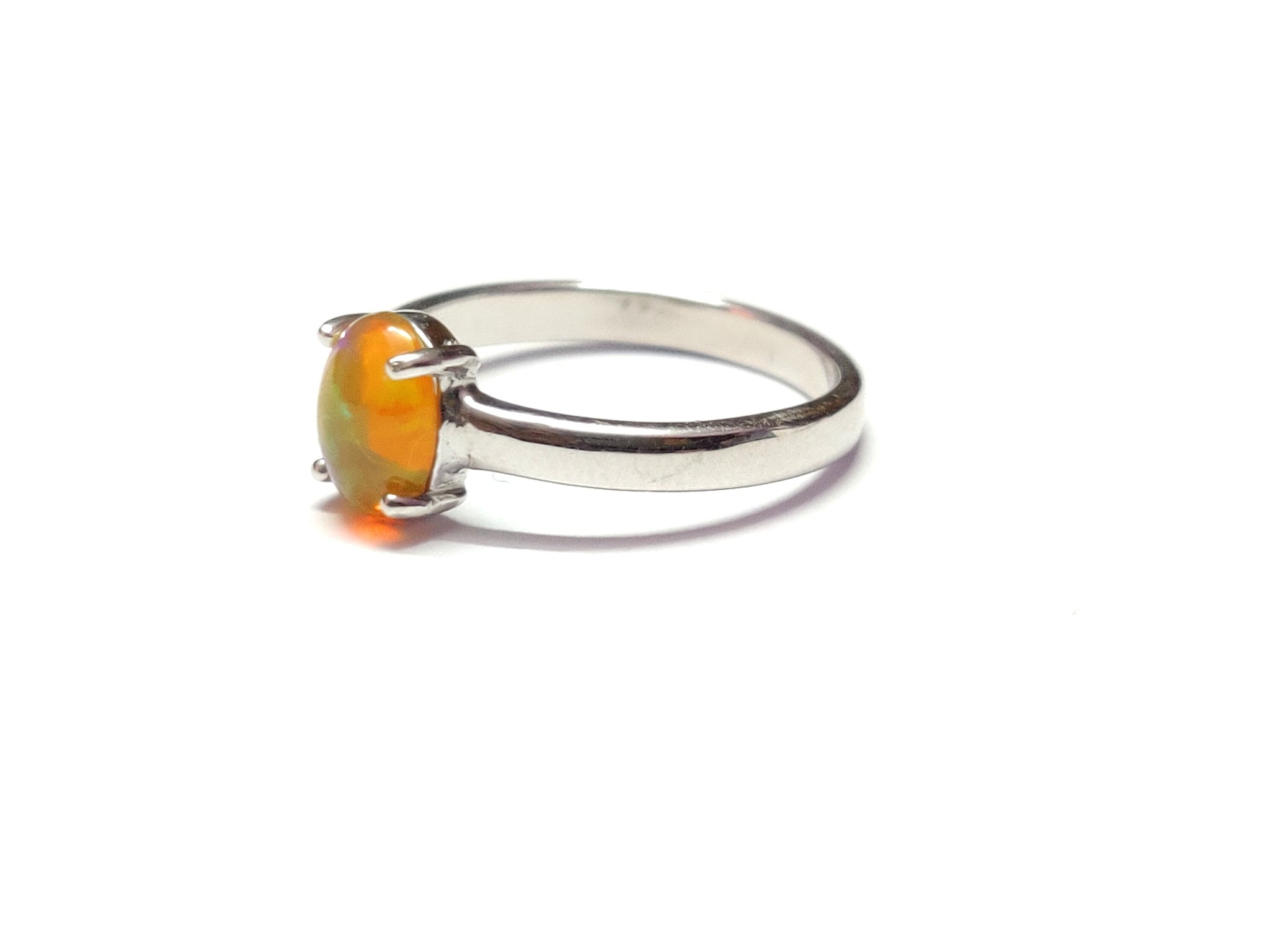 Fire Opal Band Natural FireOpal Band 1.5 Ct Fire Opal Promise Ring 7x9 mm Oval Cut Opal Engagement Band Sterling Silver Fire Opal Band