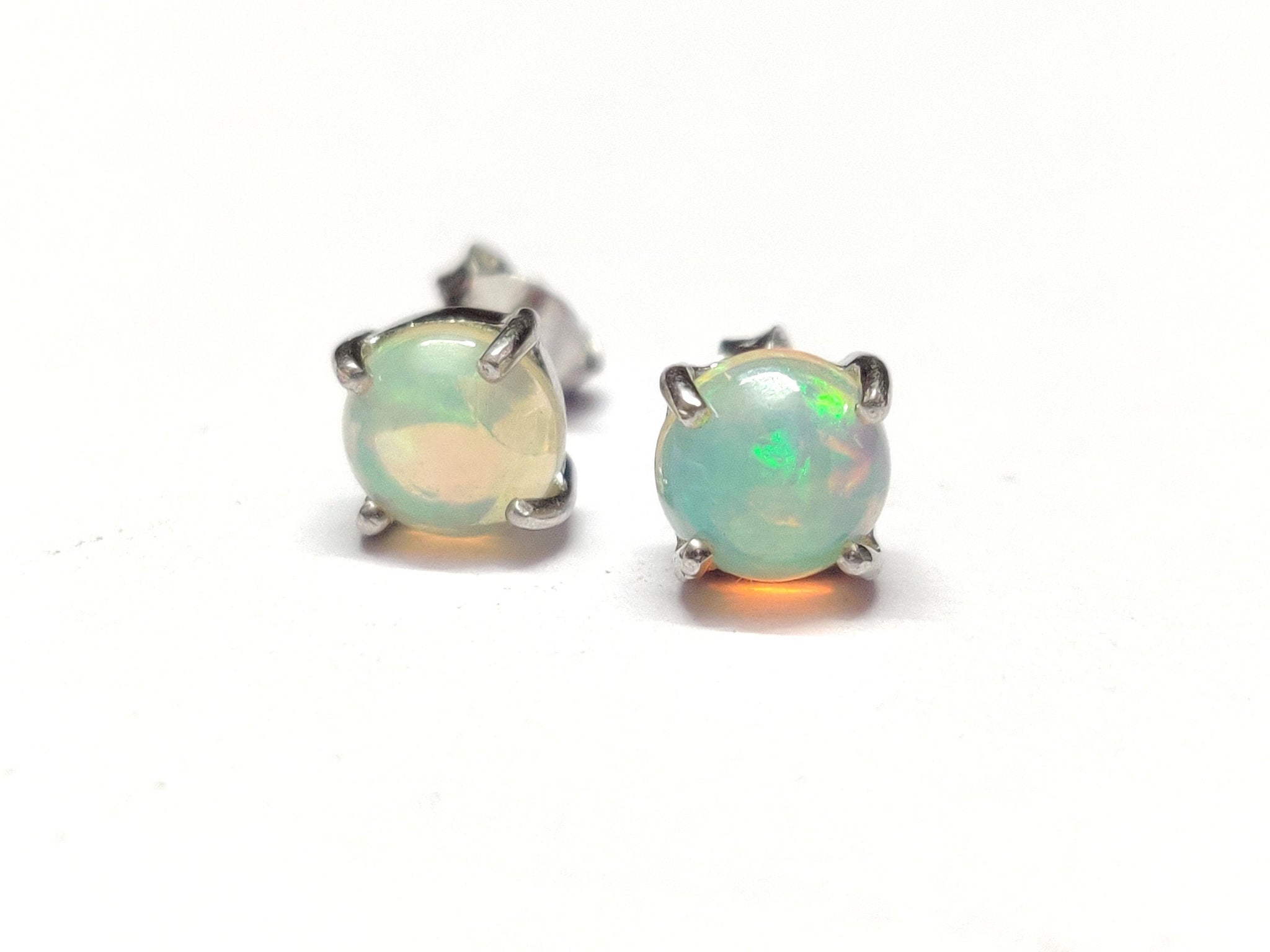 Silver Ethiopian Opal Ear Studs Natural Opal Stud Earrings 6 mm Round 1 Ct Opal Ear Studs Dainty Opal Earrings
