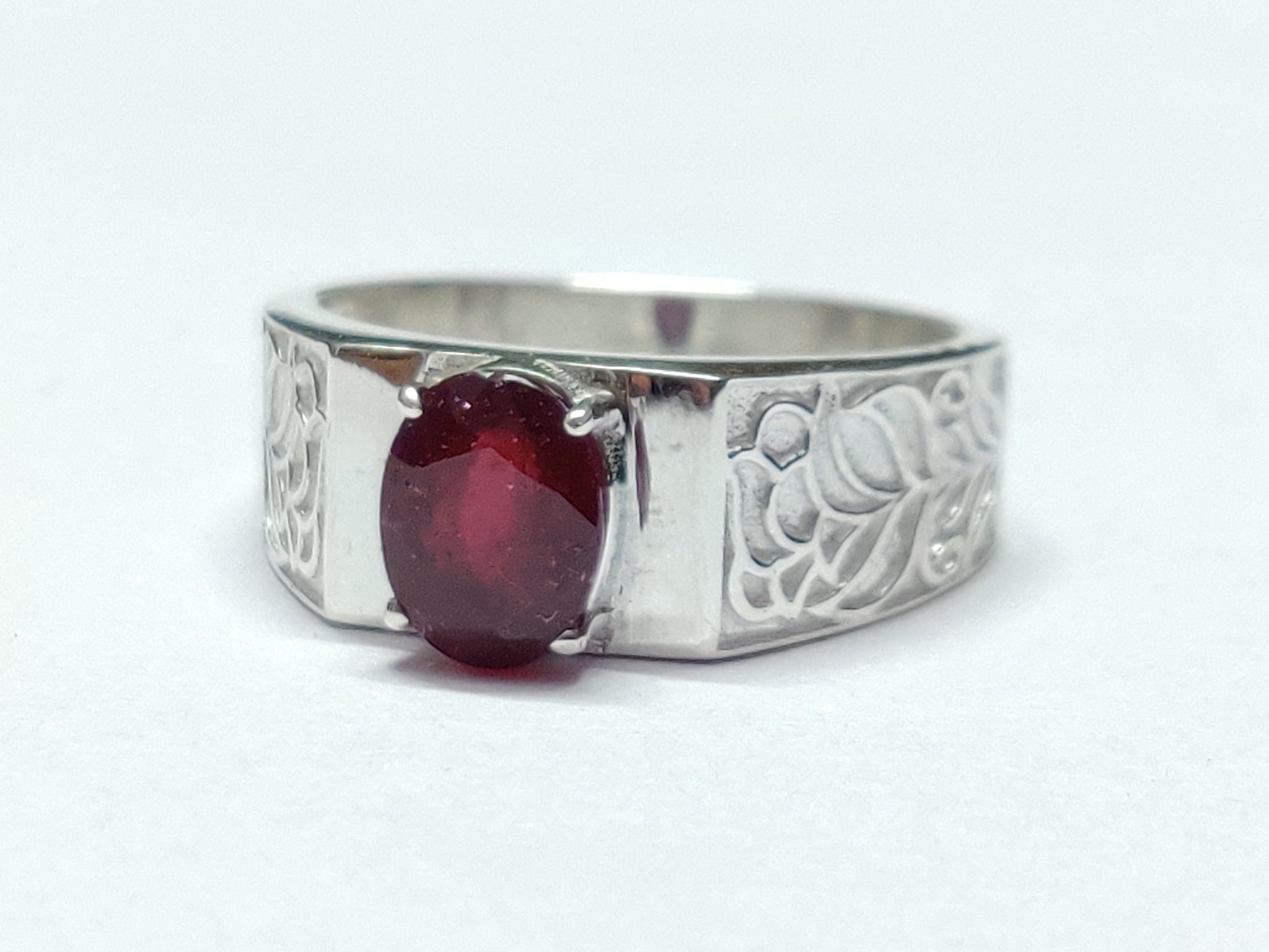 Ruby Art Deco Ring 1.5 Ct Ruby Vintage Ring Sterling Silver Ruby Band Heavy Silver Ruby Ring Vintage Ruby Ring 6x8 mm Oval Ruby Filled Ring