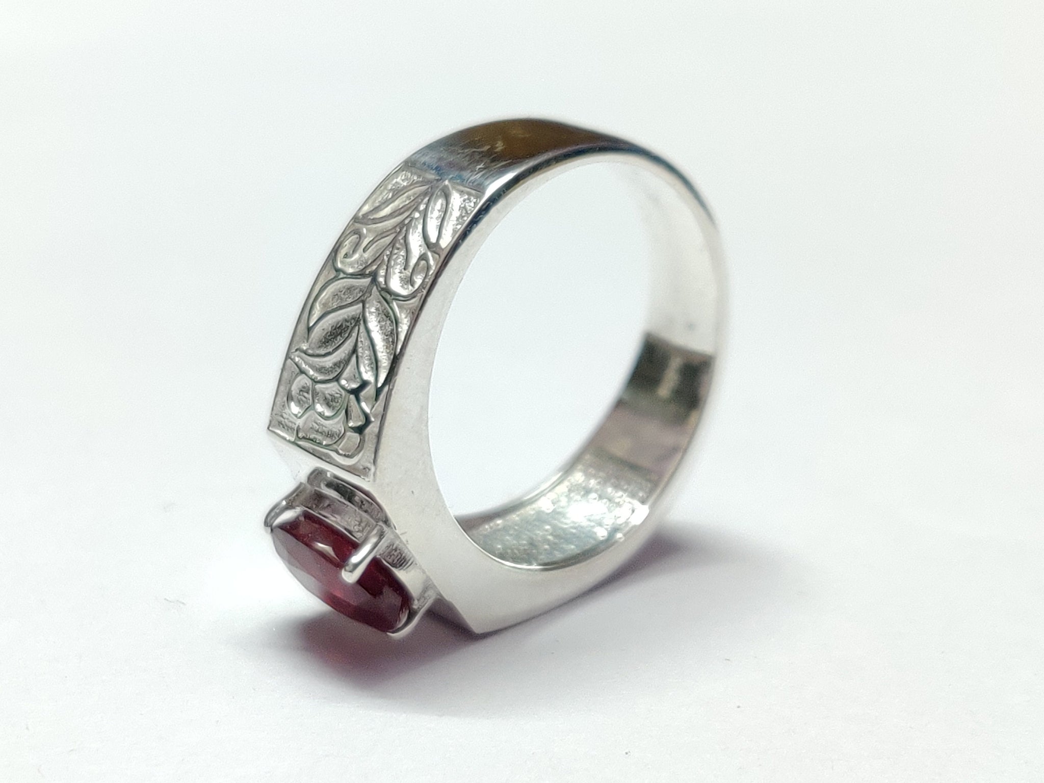 Ruby Art Deco Ring 1.5 Ct Ruby Vintage Ring Sterling Silver Ruby Band Heavy Silver Ruby Ring Vintage Ruby Ring 6x8 mm Oval Ruby Filled Ring