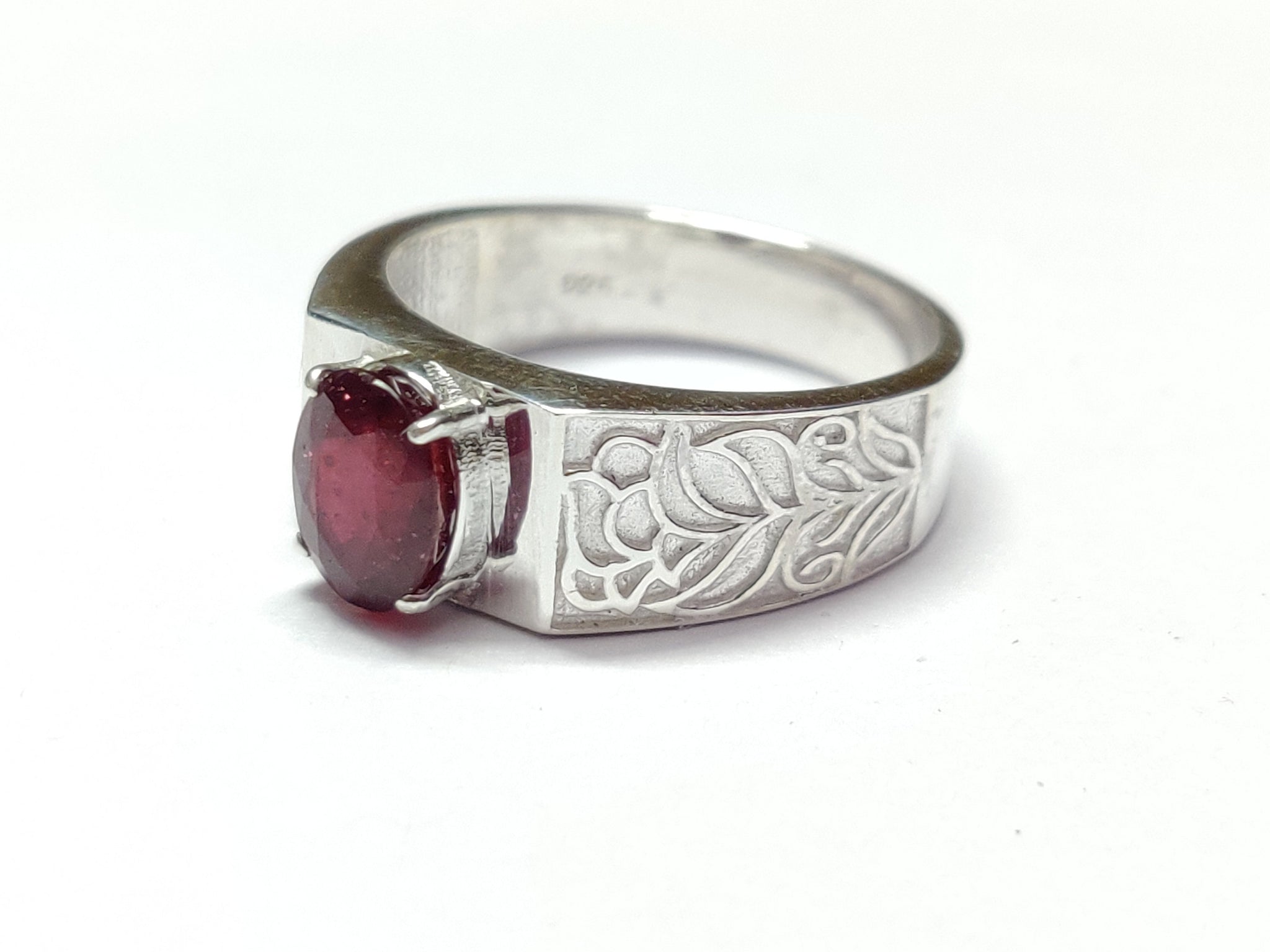 Ruby Art Deco Ring 1.5 Ct Ruby Vintage Ring Sterling Silver Ruby Band Heavy Silver Ruby Ring Vintage Ruby Ring 6x8 mm Oval Ruby Filled Ring