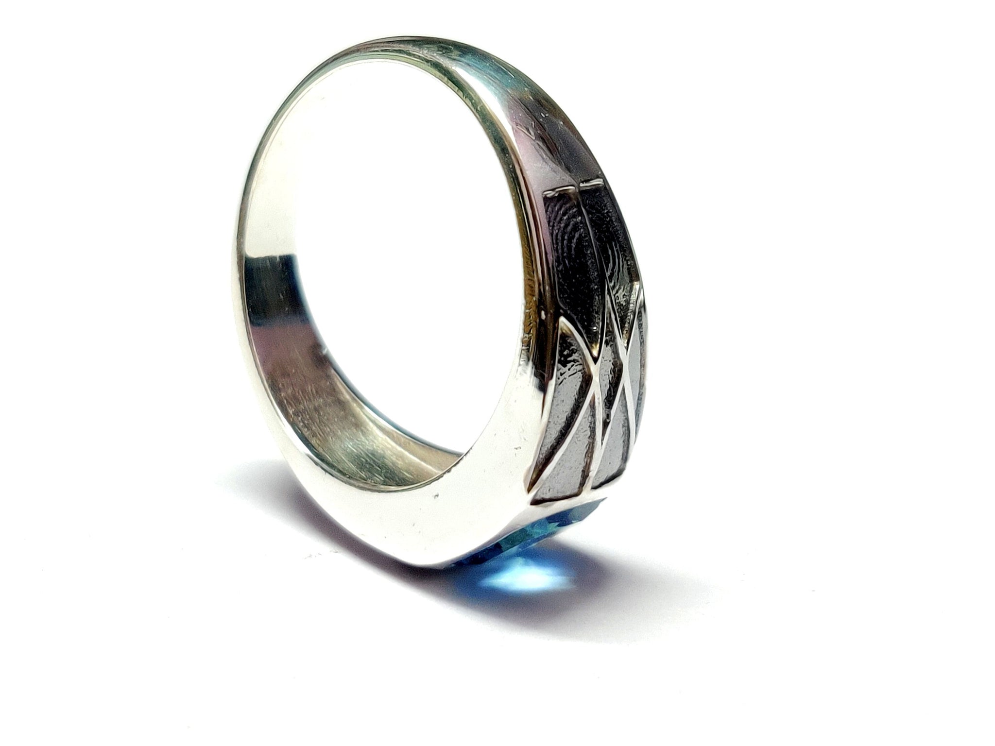 London Blue Topaz Wedding Band Natural London Topaz Engagement Band 8 mm Cushion 2.5 Ct London Topaz Band For Men Sterling Silver Topaz Band