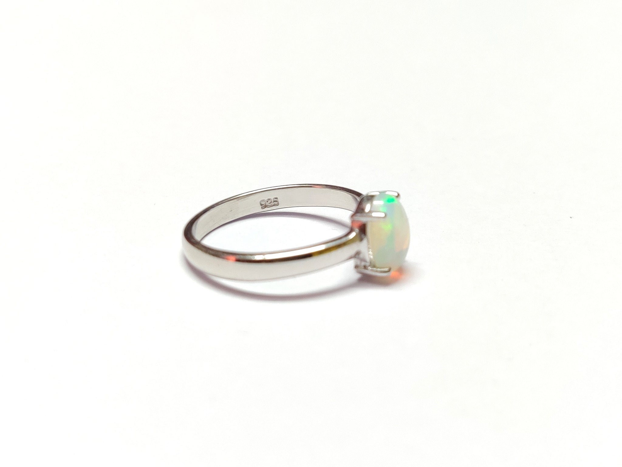 Silver Opal Band Natural Ethiopian Opal Band 1 Ct Opal Anniversary Ring 5x7 mm Oval Opal Engagement Band Sterling Silver Opal Promise Ring