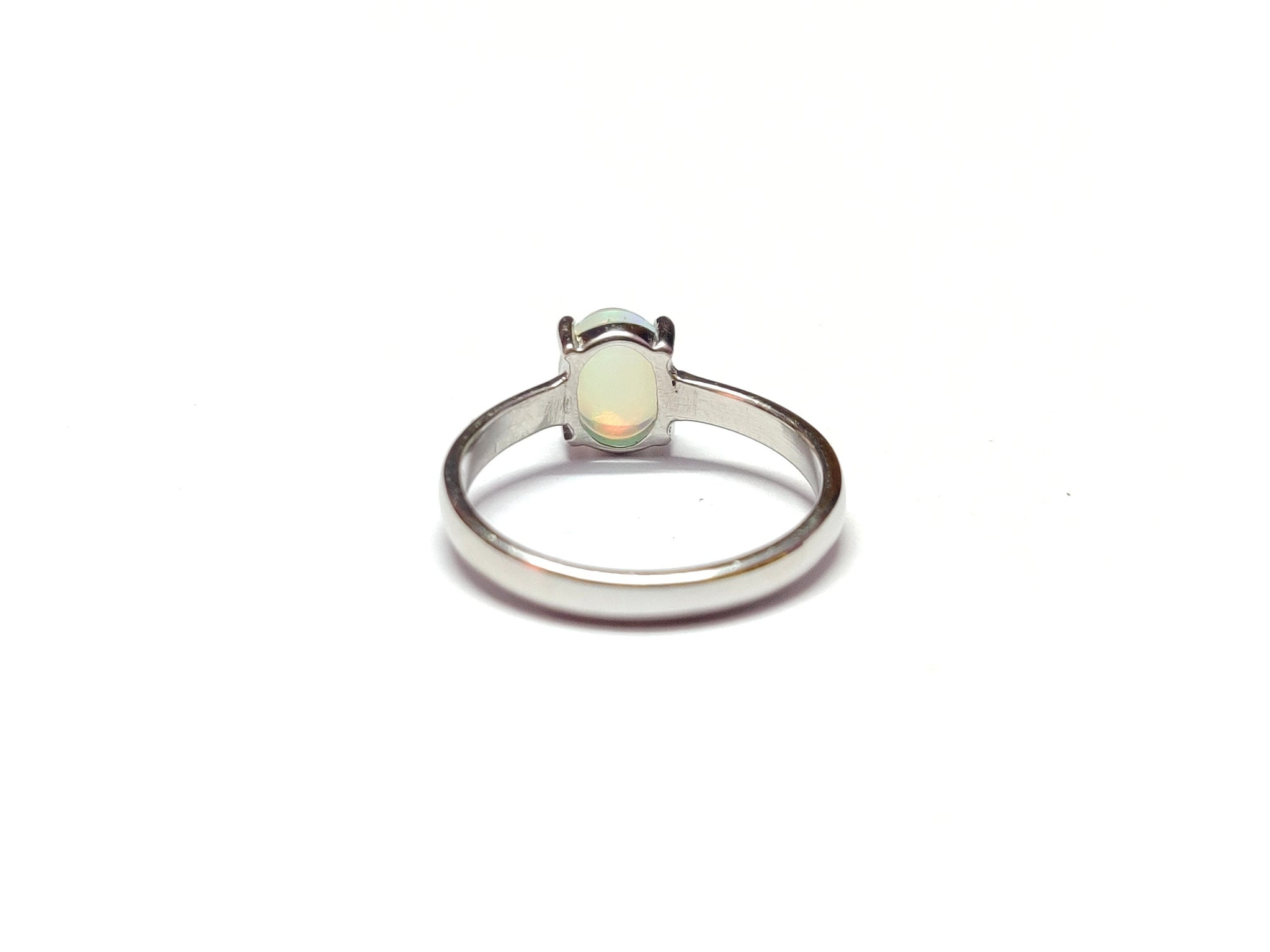 Silver Opal Band Natural Ethiopian Opal Band 1 Ct Opal Anniversary Ring 5x7 mm Oval Opal Engagement Band Sterling Silver Opal Promise Ring